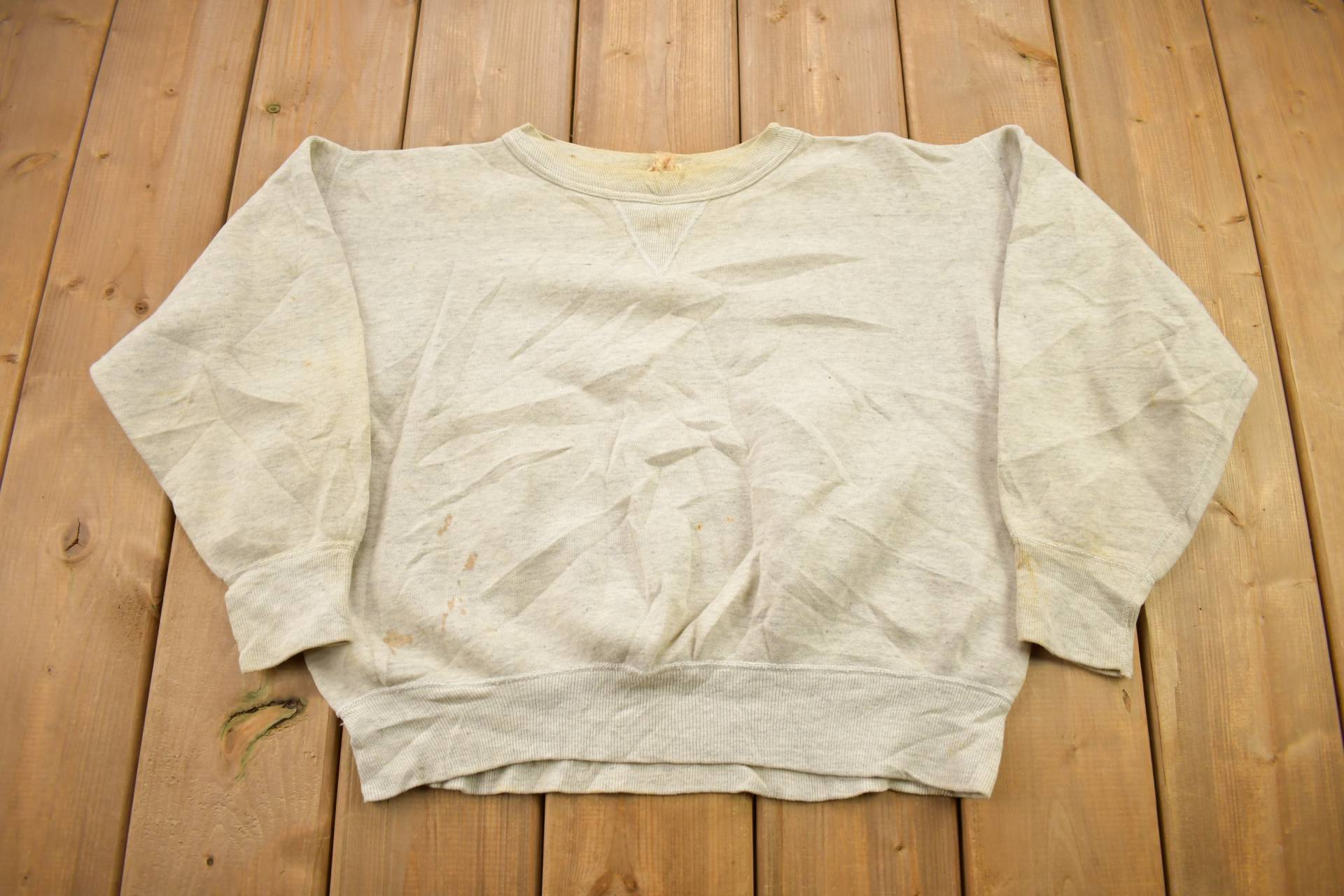 Vintage 1950Er Single V Blank Heather Grey Crewneck Sweatshirt/50Er Made in Usa True Distressed von Lostboysvintage