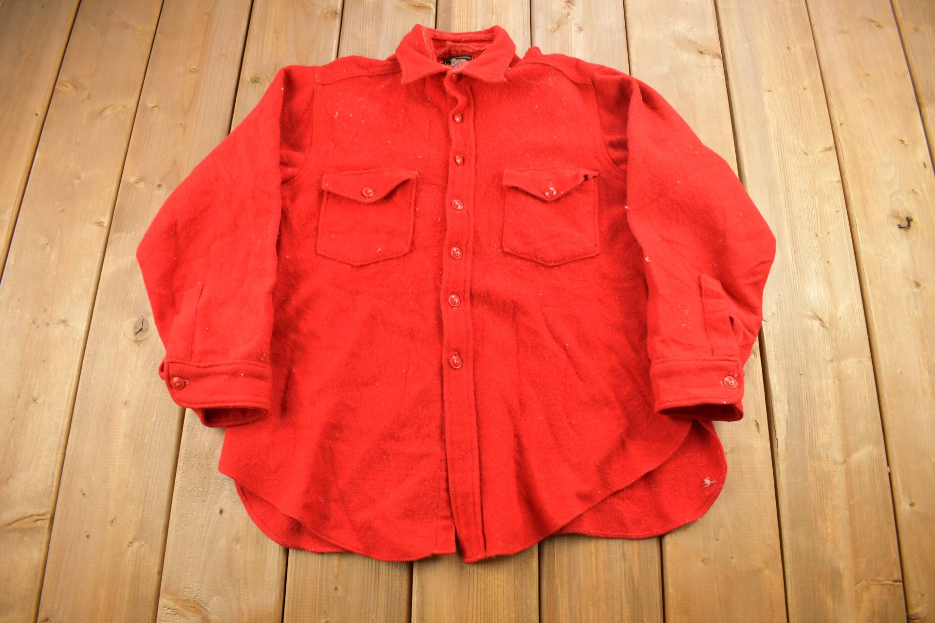 Vintage 1950S Woolrich Rotes Wollhemd Durchgeknöpft/Flanell True Made in Usa Naturbursche von Lostboysvintage