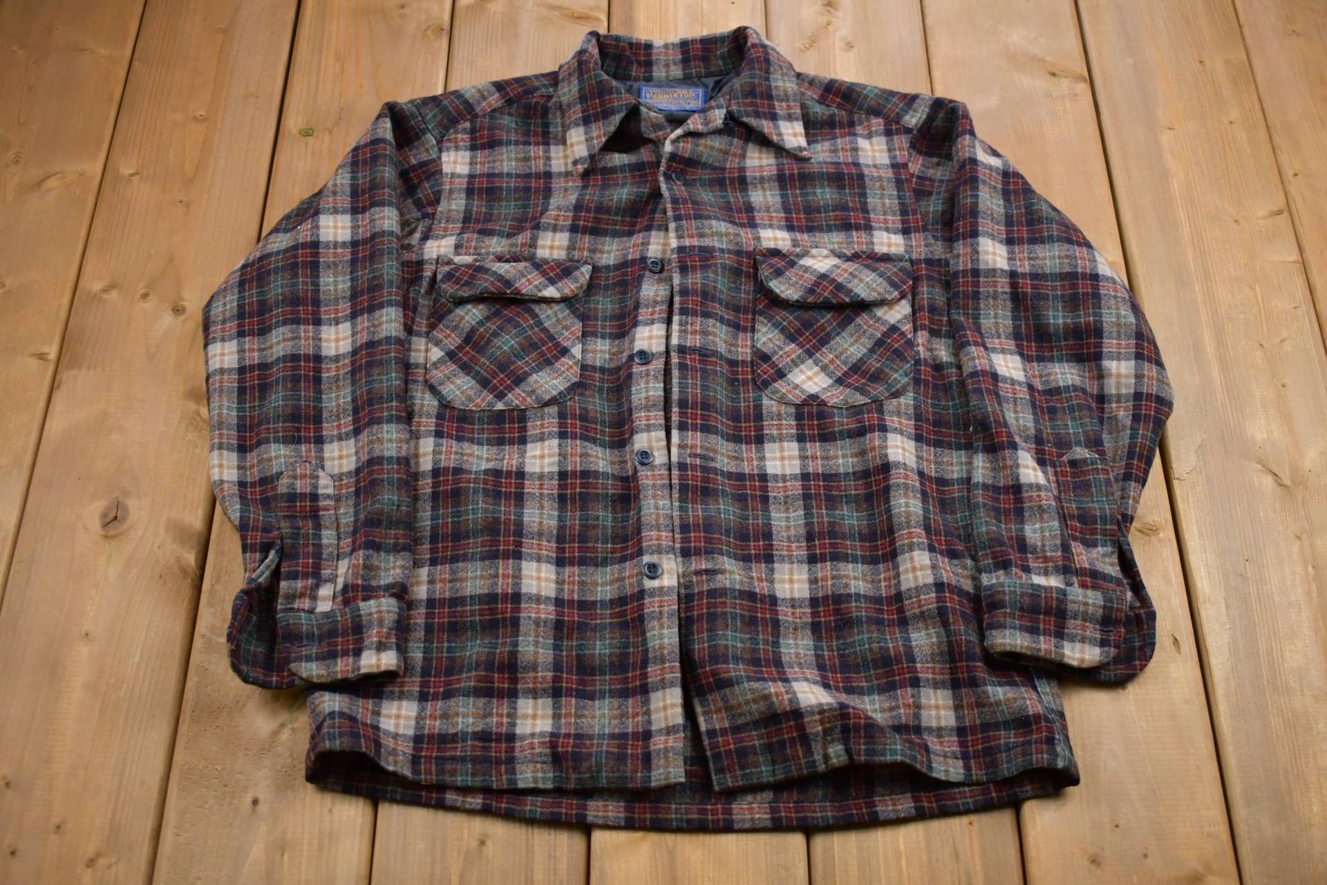 Vintage 1960Er Pendleton Hemd Aus Reiner Wolle Mit Knöpfen/Jahre Button Up Flanell Freizeitkleidung Arbeitskleidung Made in Usa von Lostboysvintage