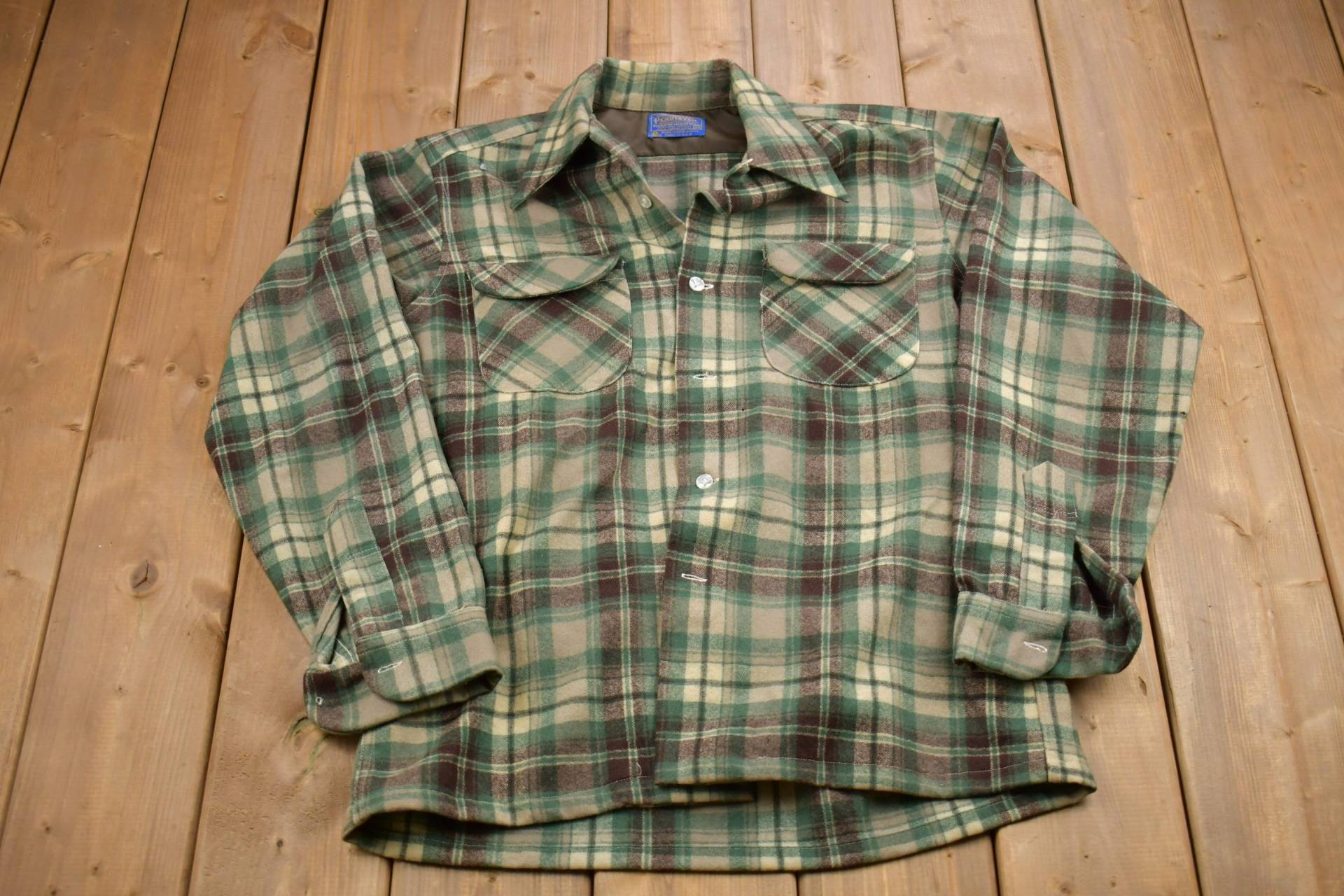 Vintage 1960Er Pendleton 100% Wolle Button Up Shirt/Flanell Freizeitkleidung Arbeitskleidung Muster von Lostboysvintage