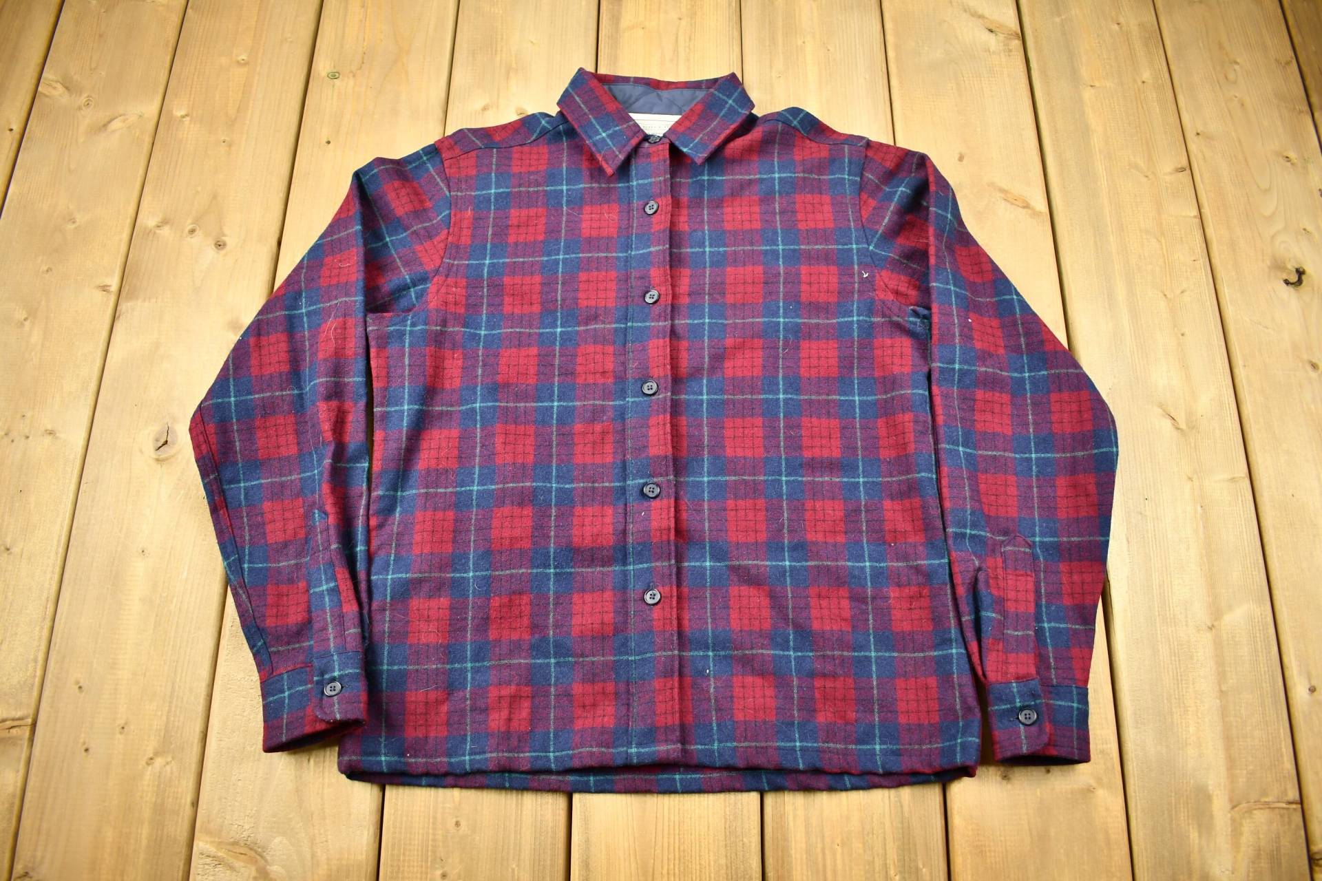 Vintage 1960Er Pendleton Kariertes Flanellhemd Mit Knöpfen/100 % Schurwolle Loop-Knopf Outdoor Freizeitkleidung Made in Usa Echter von Lostboysvintage