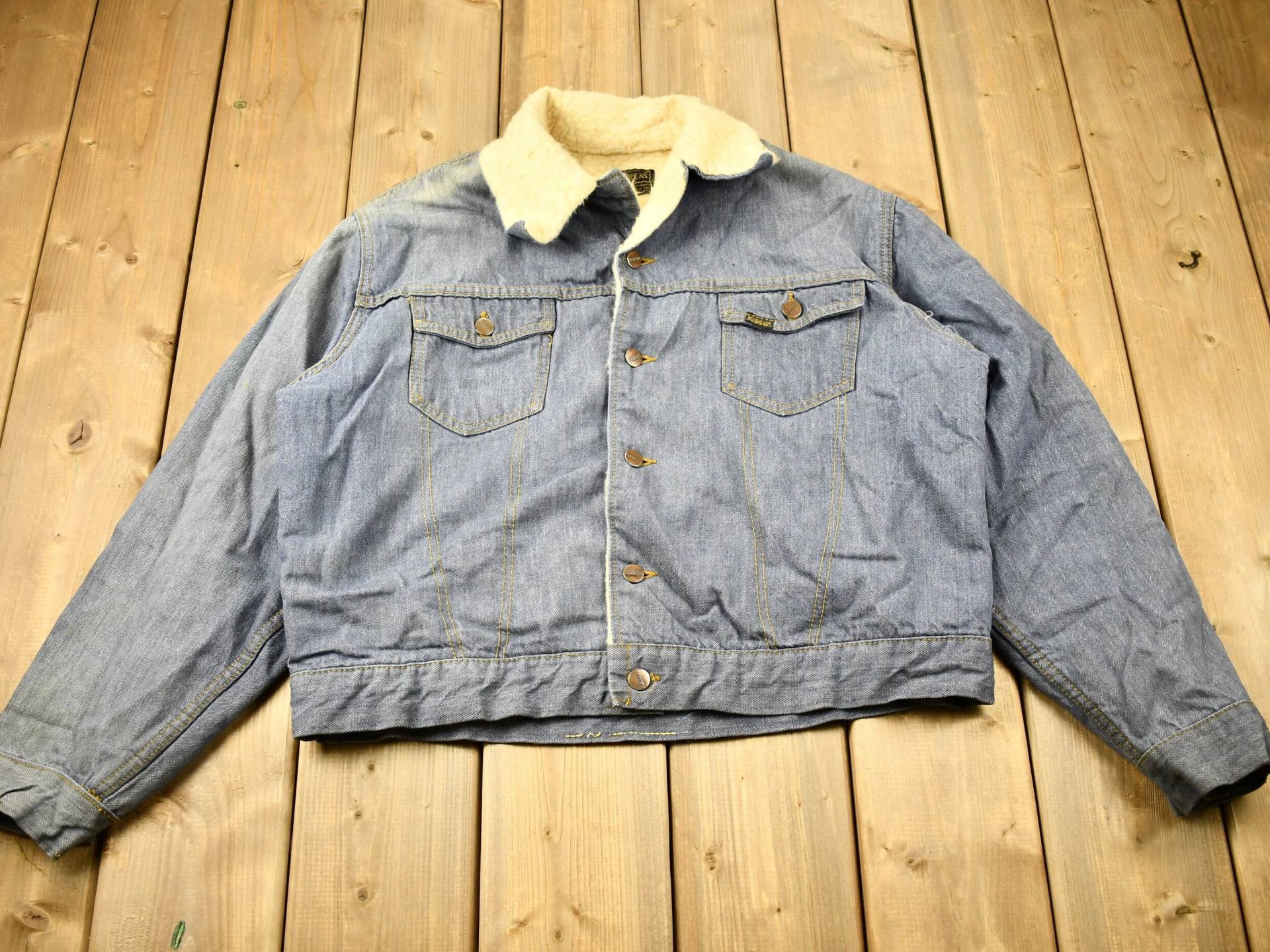 Vintage 1970Er Jahre Echte Roebucks Shearling Kragen Jeansjacke/Button Up True Oberbekleidung Herbstjacke Jacke von Lostboysvintage