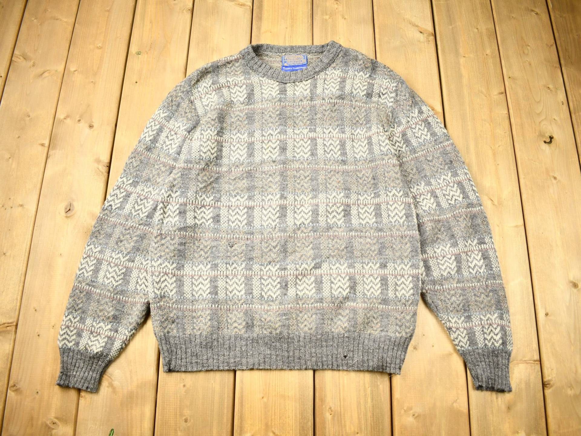 Vintage 1970Er Pendleton Country Traditionals 100% Wolle Strickpullover Mit Rundhalsausschnitt/Made in Usa Outdoorsman Strick Kariertes Sweatshirt von Lostboysvintage