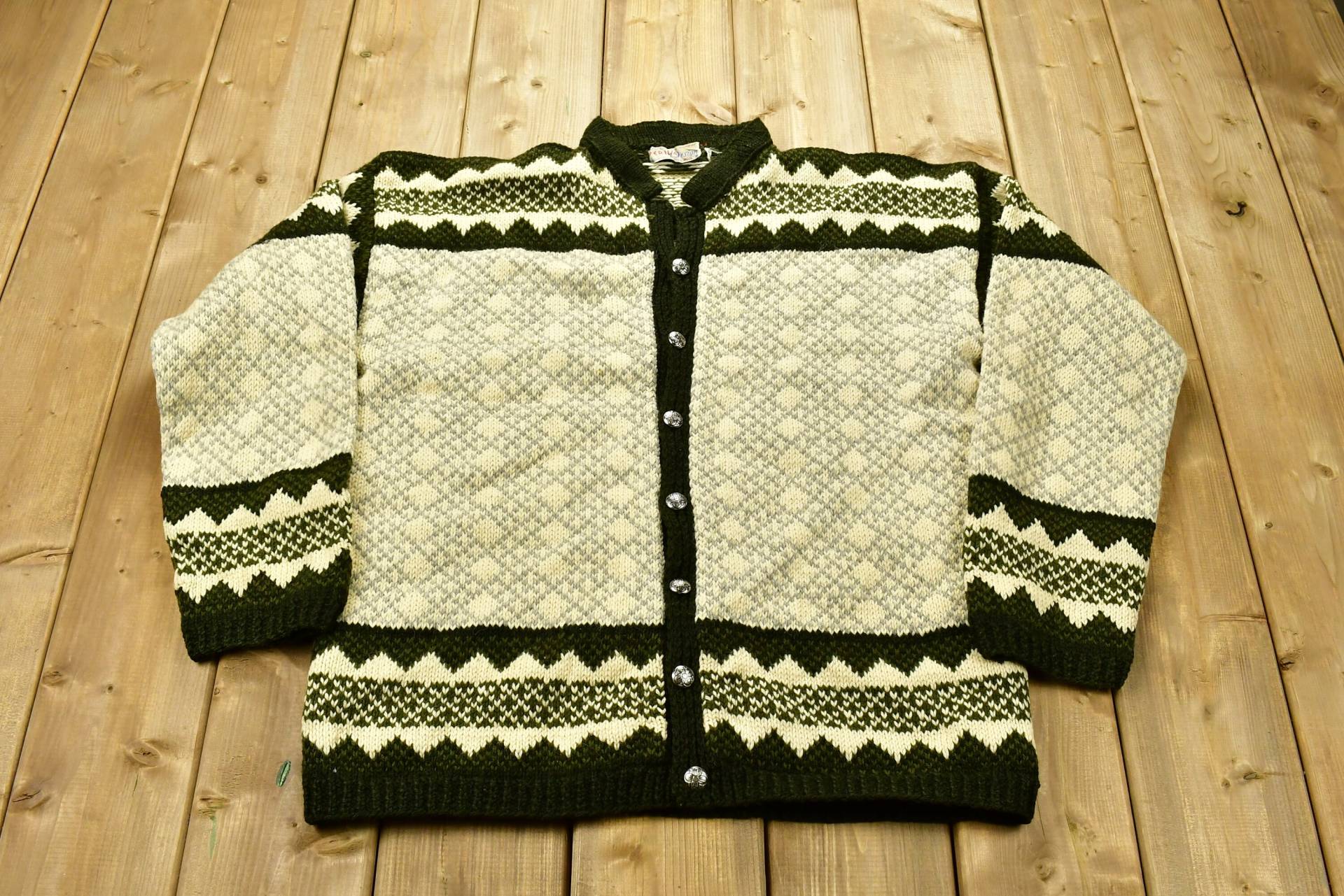 Vintage 1970Er Jahre Peril Design Strickpullover 100% Wolle/90Er All Over Muster Outdoor Stricken Aus Norwegen von Lostboysvintage