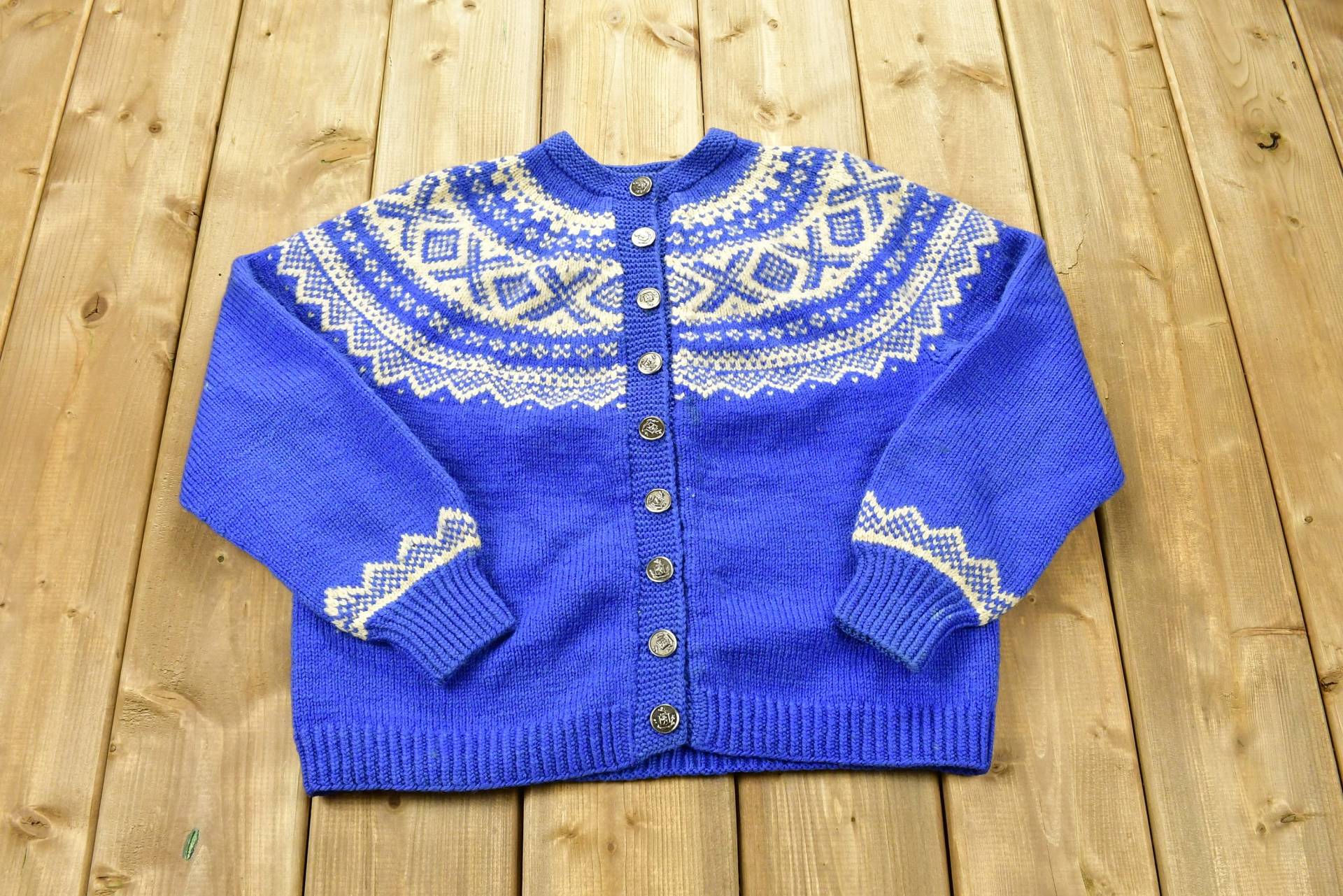 Vintage 1970Er Jahre Strickpullover/90Er Pullover Rundhalsausschnitt All Over Pattern Outdoor Sweatshirt True von Lostboysvintage