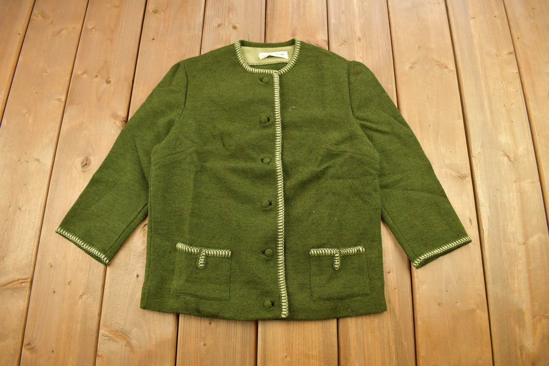 Vintage 1970Er Butte Knit Damen Strickjacke/Grüner Pullover Button Up Strick 100 % Wolle von Lostboysvintage