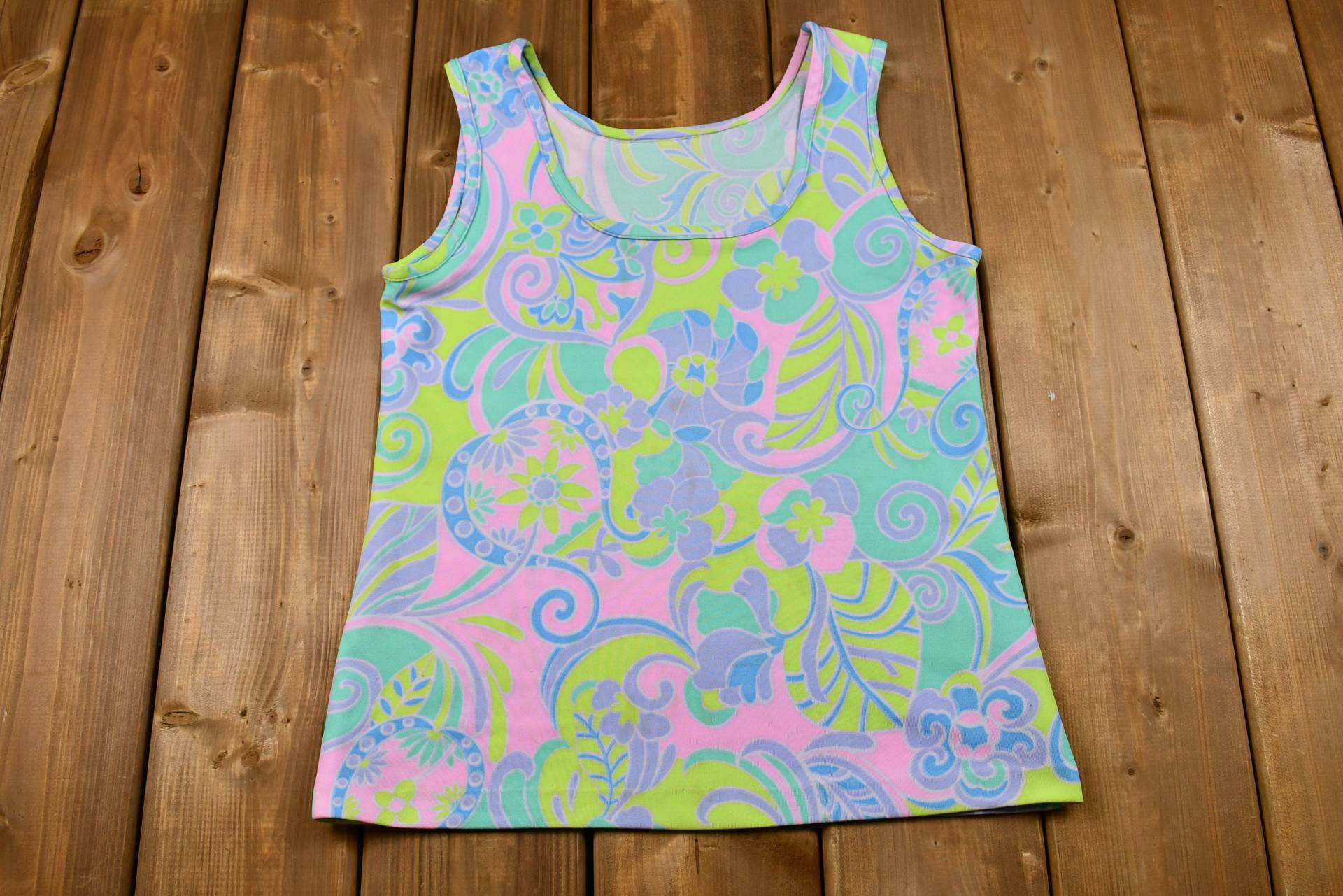 Vintage 1970S Dayglo Paisley Muster Polyester Tank Top/True American Retro Bademode von Lostboysvintage