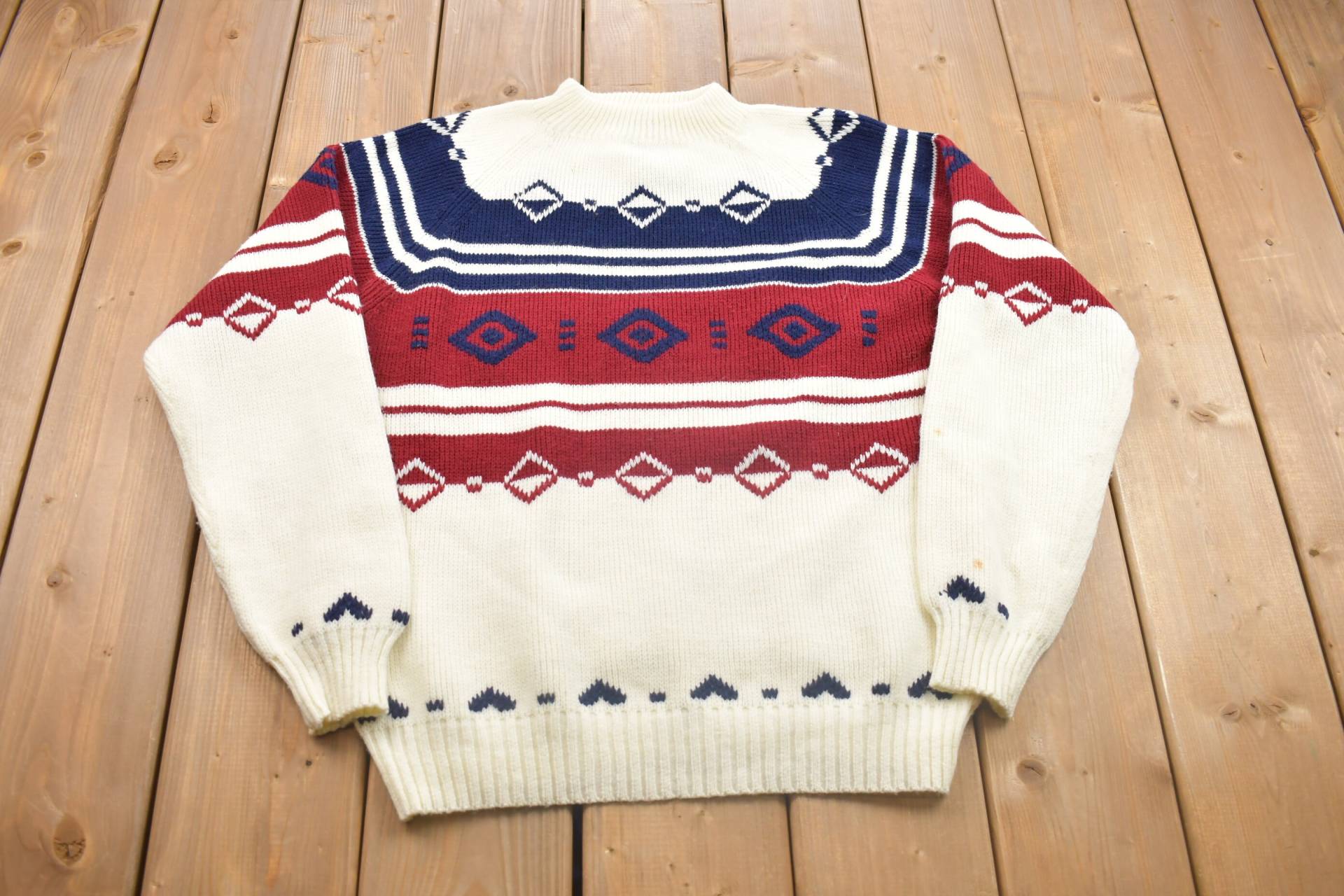 Vintage 1970S J.c Penney Rundhals-strickpullover/70Er Jahre Rundhals All Over Muster Bunt Sweatshirt Abstraktes von Lostboysvintage