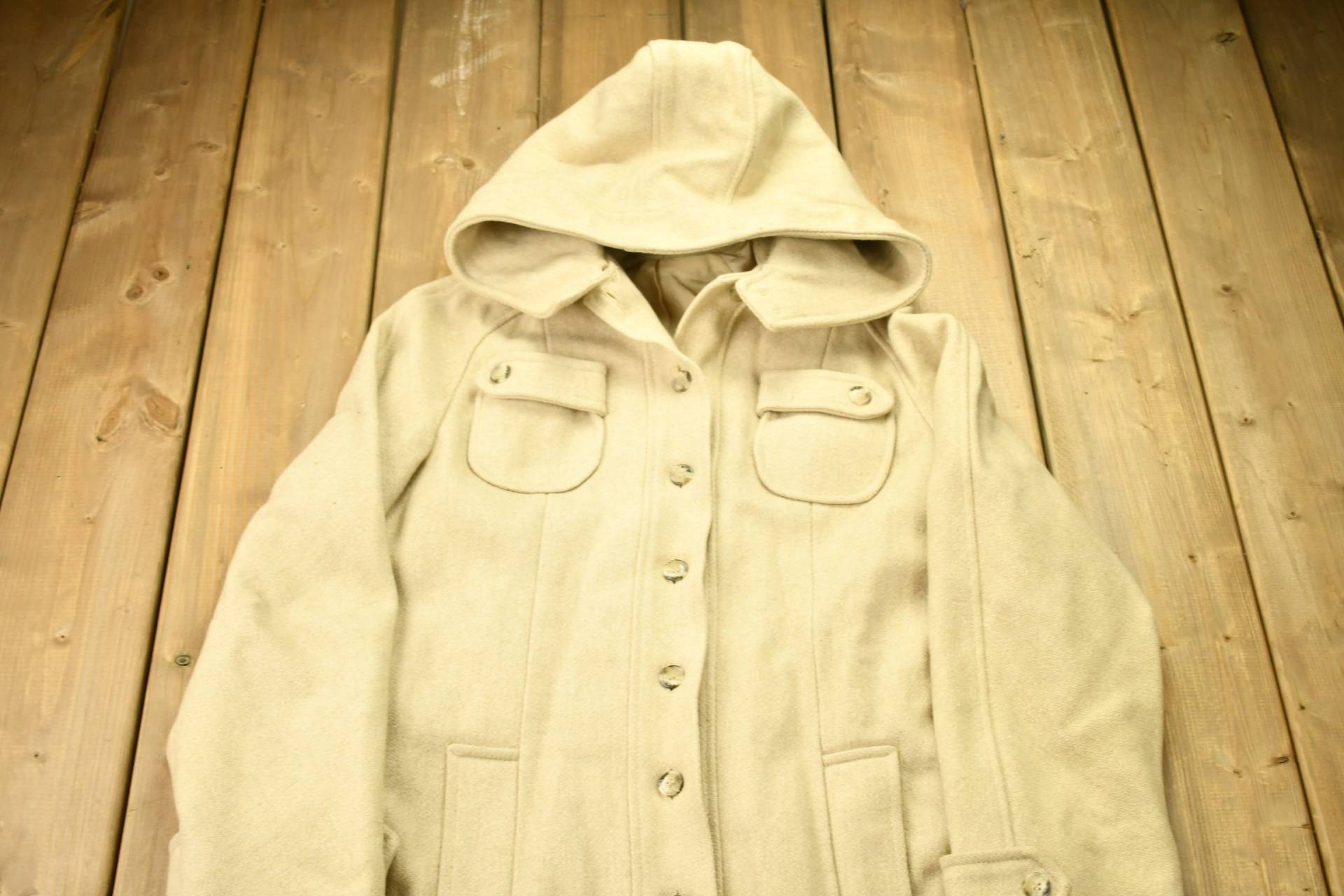 Vintage 1980Er 100% Wolle Jacke/80Er Jahre Outdoor Winter Gemütlicher Trenchcoat von Lostboysvintage