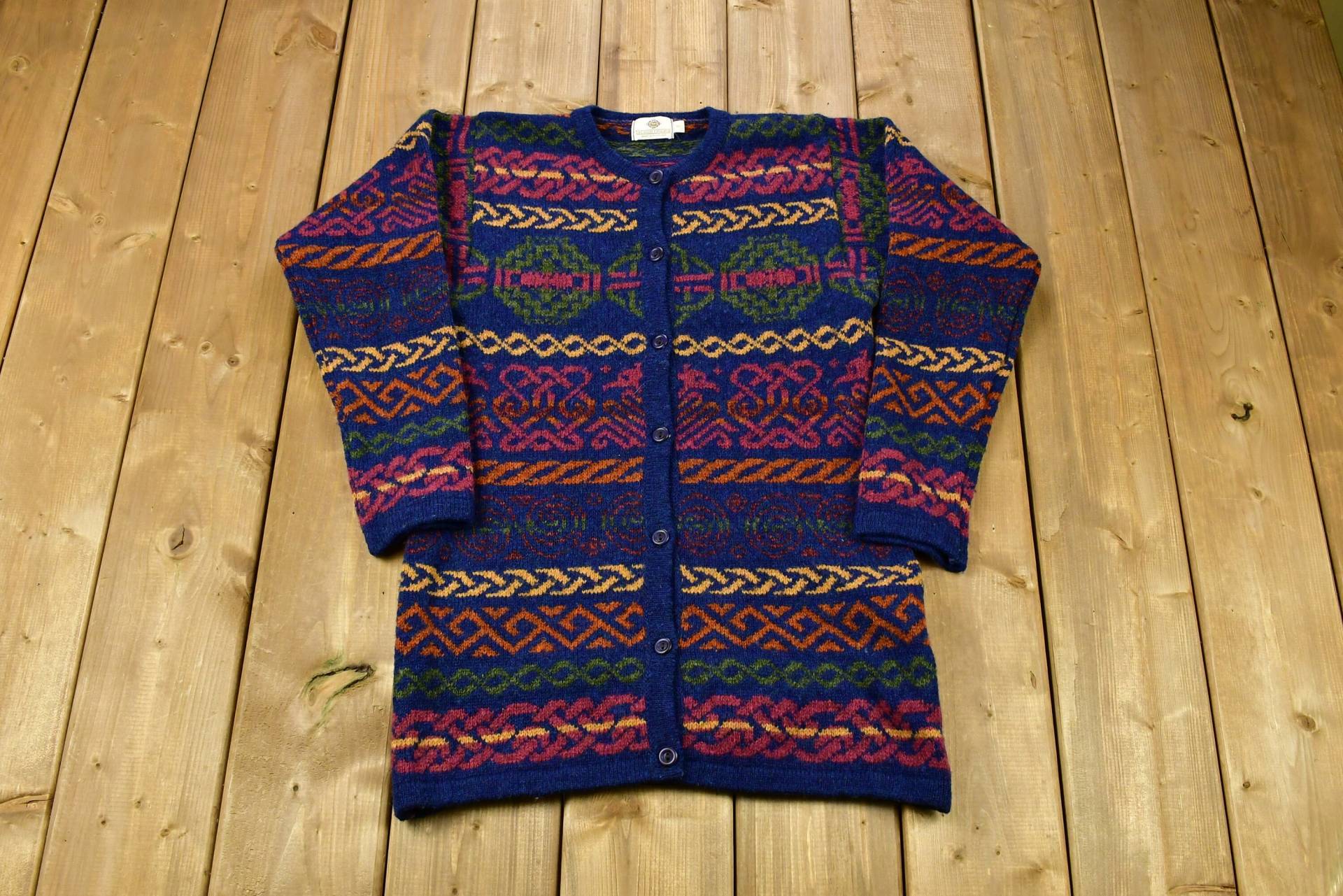 Vintage 1980Er Abstact Graphic Cardigan Pullover/Made in Scotland All Over Pattern Outdoor Sweatshirt Strathspey von Lostboysvintage