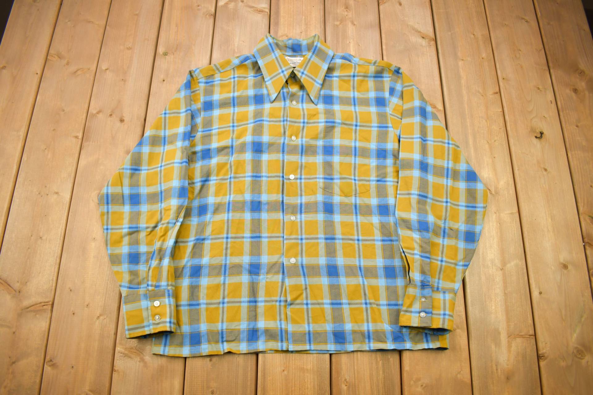 Vintage 1980Er Brent Kariertes Flanell-Button-Up-Hemd/1990Er-Jahre-Button-Up Vintage-Flanell Hemd Button-Down 2-Ton von Lostboysvintage