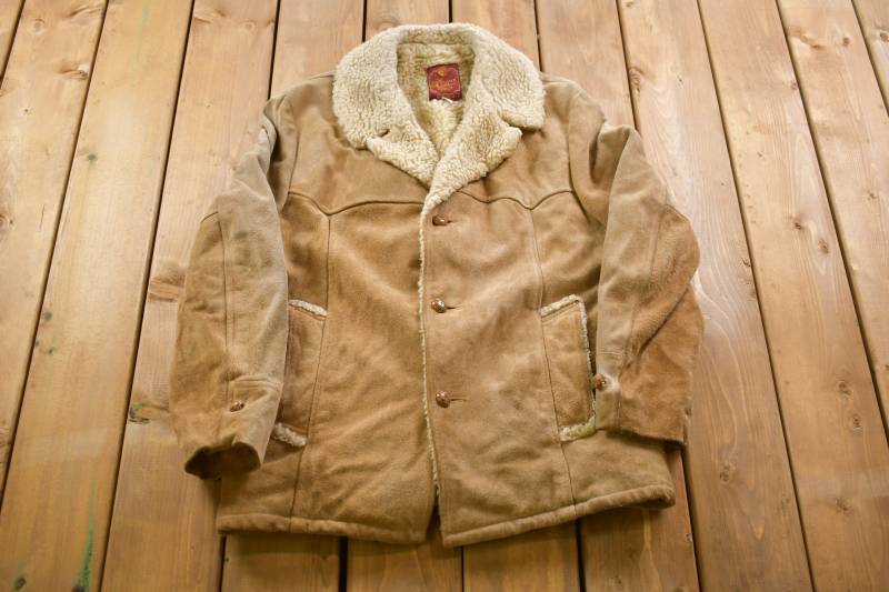 Vintage 1980Er Jahre Echtleder Shearling Lederjacke/Winteroberbekleidung Streetwear Pelzjacke Wildleder Made in Usa von Lostboysvintage