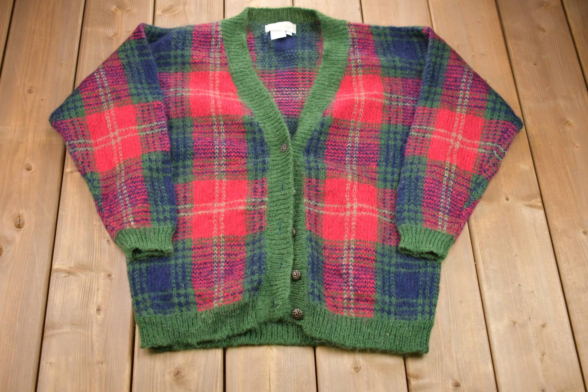 Vintage 1980Er Jahre Id Distinction Mohair Pullover/80Er Strickjacke Musterpullover Outdoor Handstrick Karierte Strick von Lostboysvintage