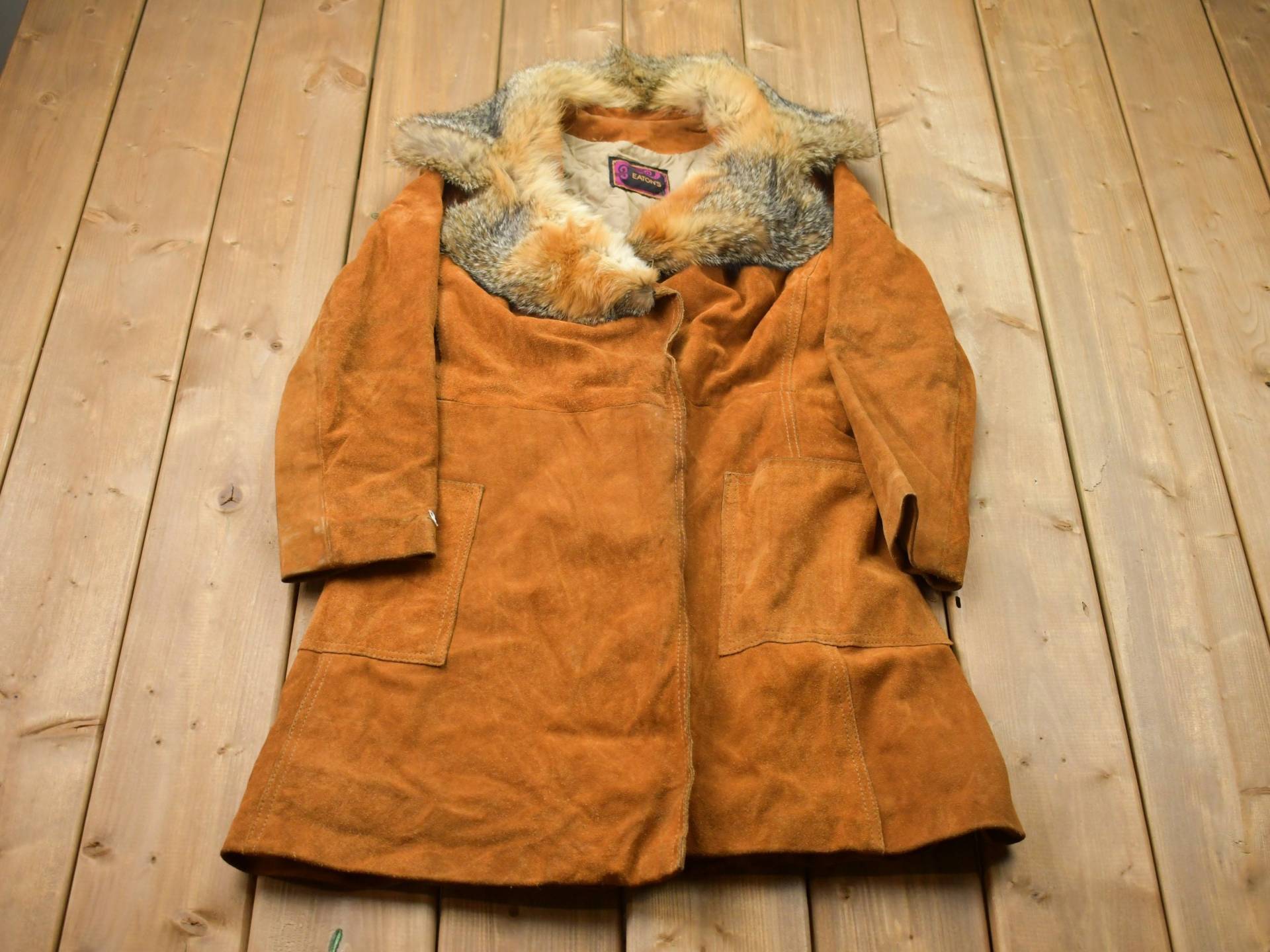 Vintage 1980Er Jahre Pelz-Leder-Mantel/Winter Oberbekleidung Streetwear-Mode Ganzkörper-Länge Wildleder-Lederjacke Pelzkragen von Lostboysvintage