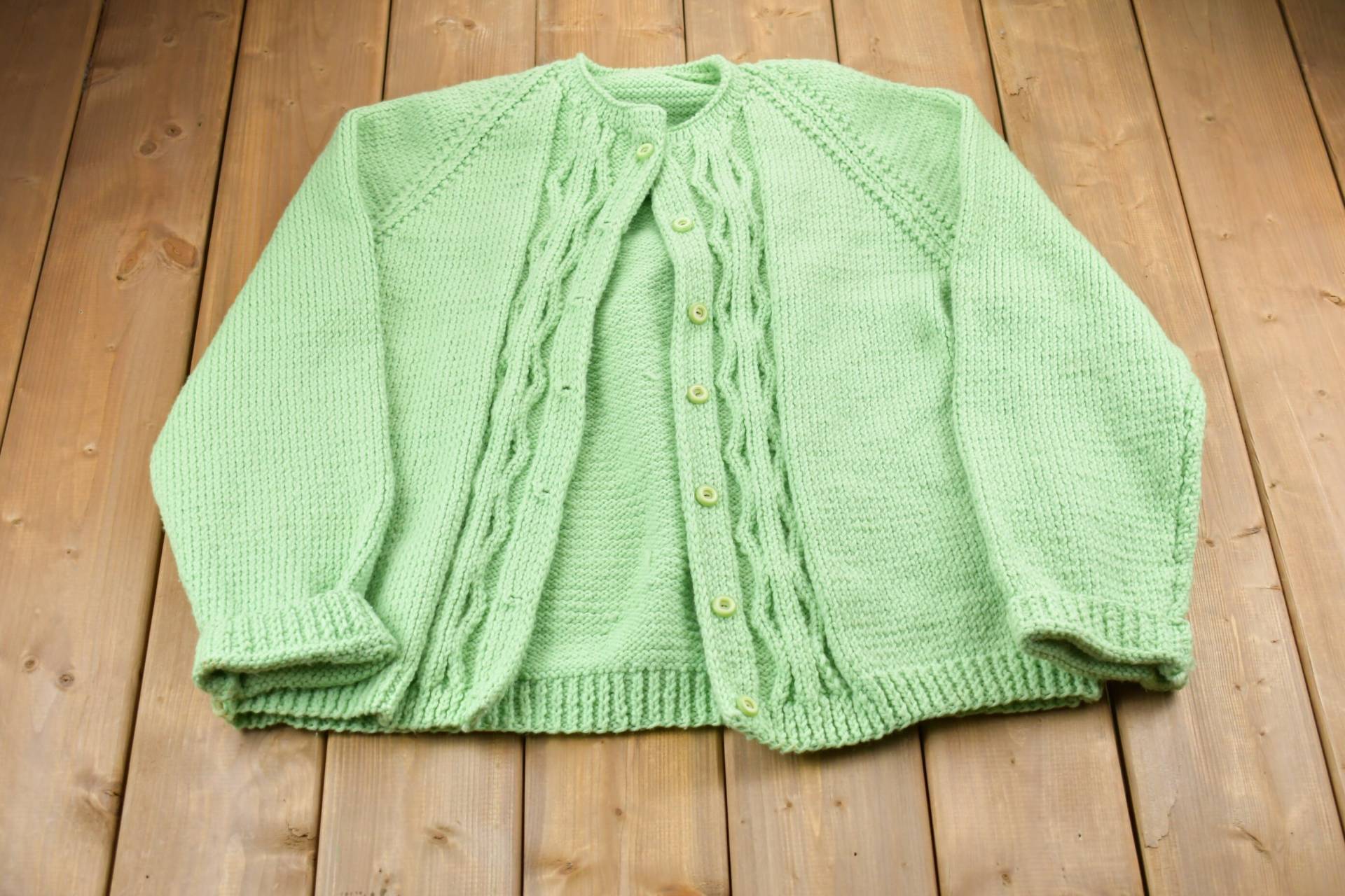 Vintage 1980Er Raglan Strickpullover/80S Cardigan Musterpullover Outdoor Handstrick Zopfmuster von Lostboysvintage