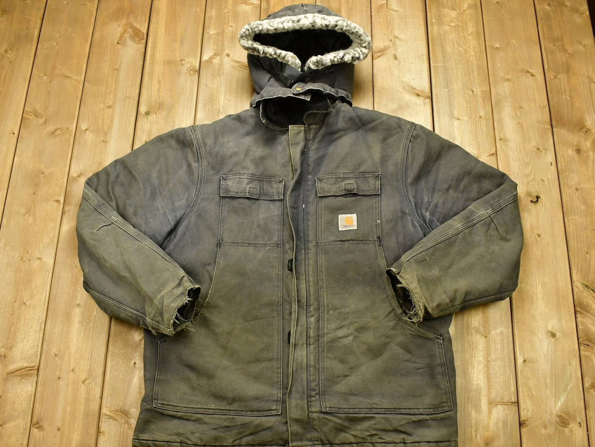 Vintage 1980Er Carhartt Chore Coat Kapuzen/Arbeitskleidung Streetwear Made in Usa Quilt Gefütterte Jacke Natürlich Distressed von Lostboysvintage