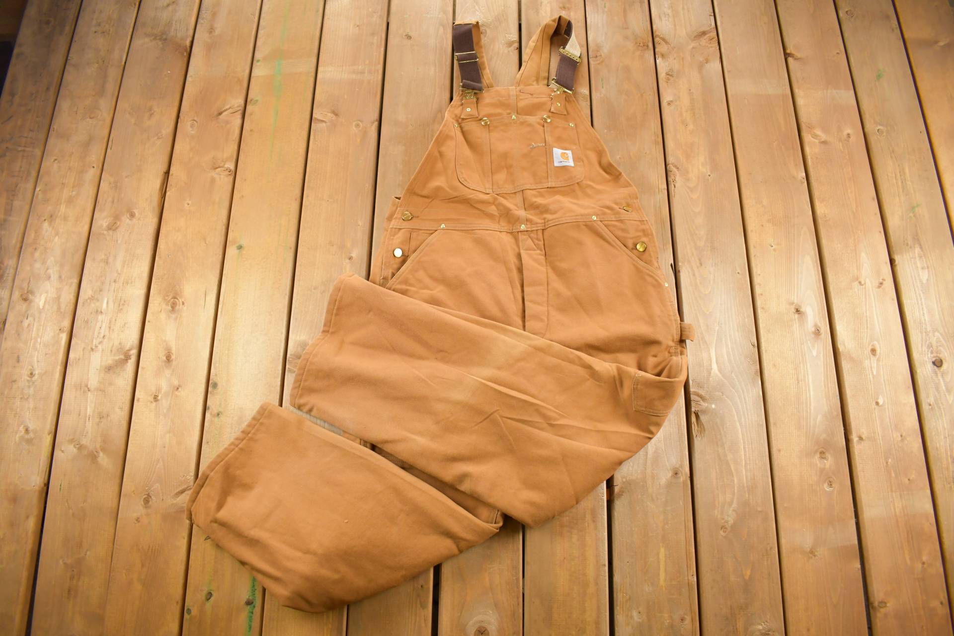 Vintage 1980Er Carhartt Double Knee Quilted Canvas Overalls Größe 39 X 28/Utility Arbeitskleidung von Lostboysvintage