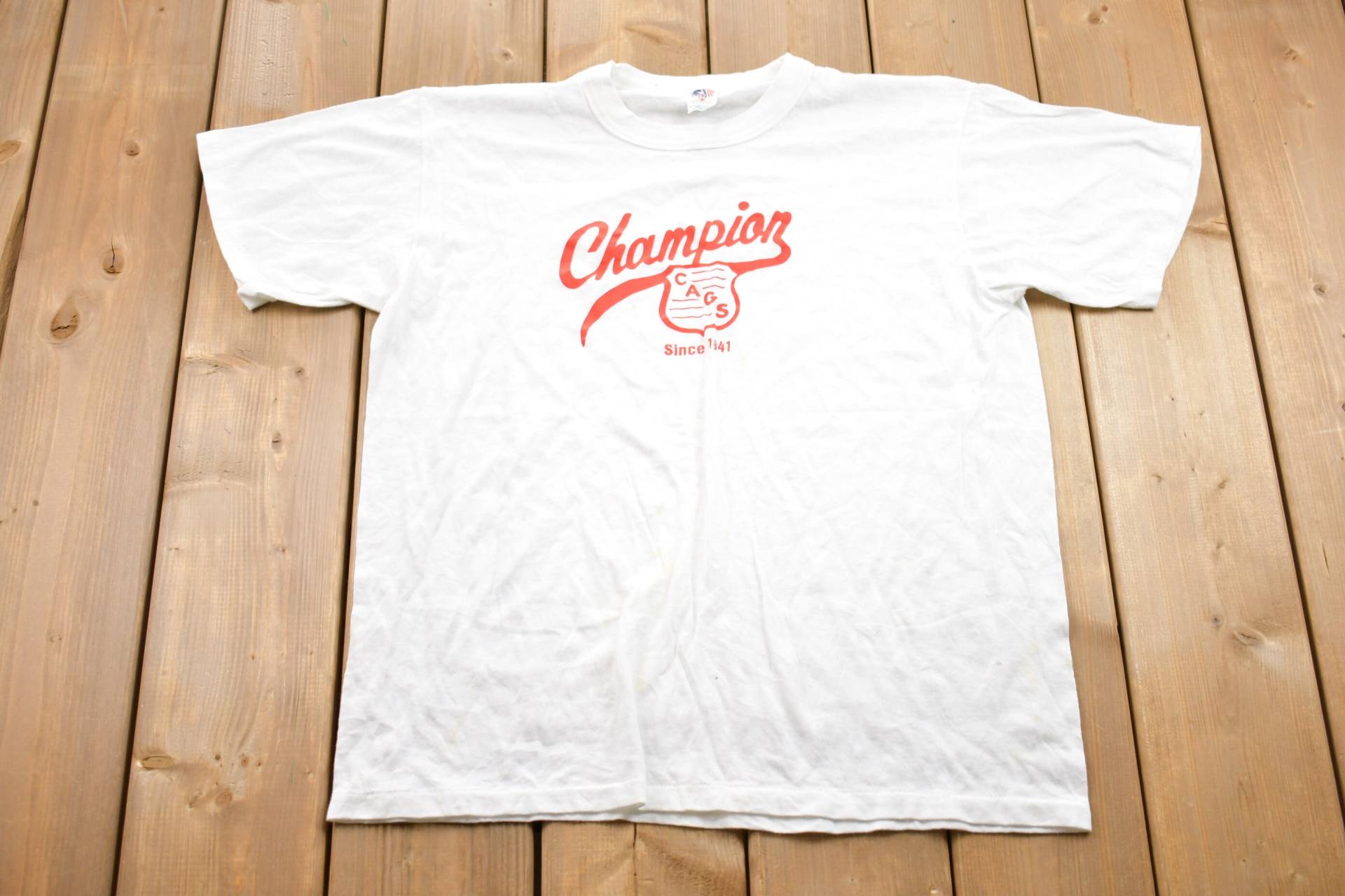 Vintage 1980S Champion Graphic T-Shirt/80S Streetwear Retro Style Single Stitch Made in Usa Cags von Lostboysvintage
