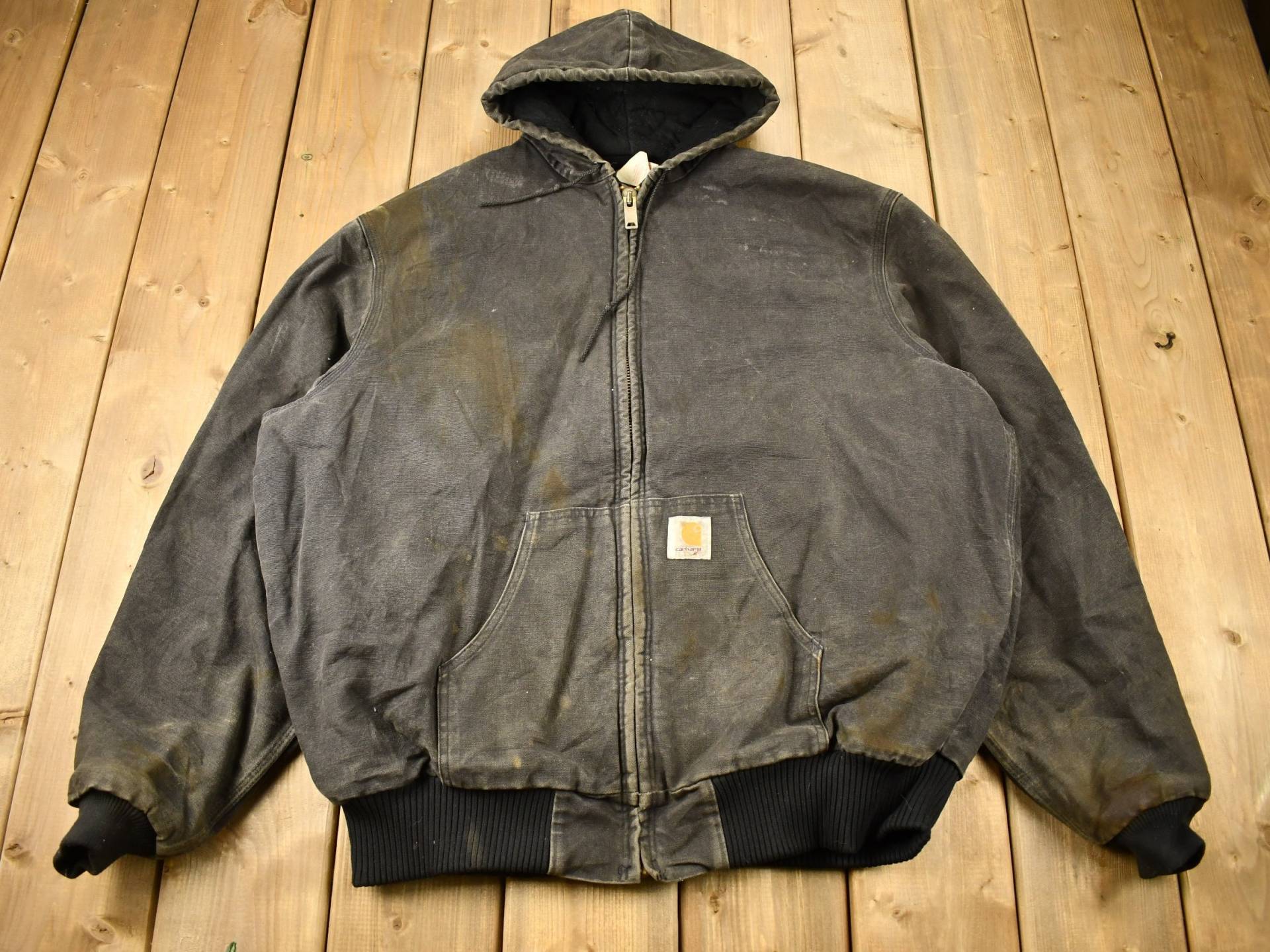 Vintage 1980S Distressed Carhartt Kapuzen Arbeitsjacke/Workwear Streetwear Made in Usa Quilt-Futterjacke von Lostboysvintage