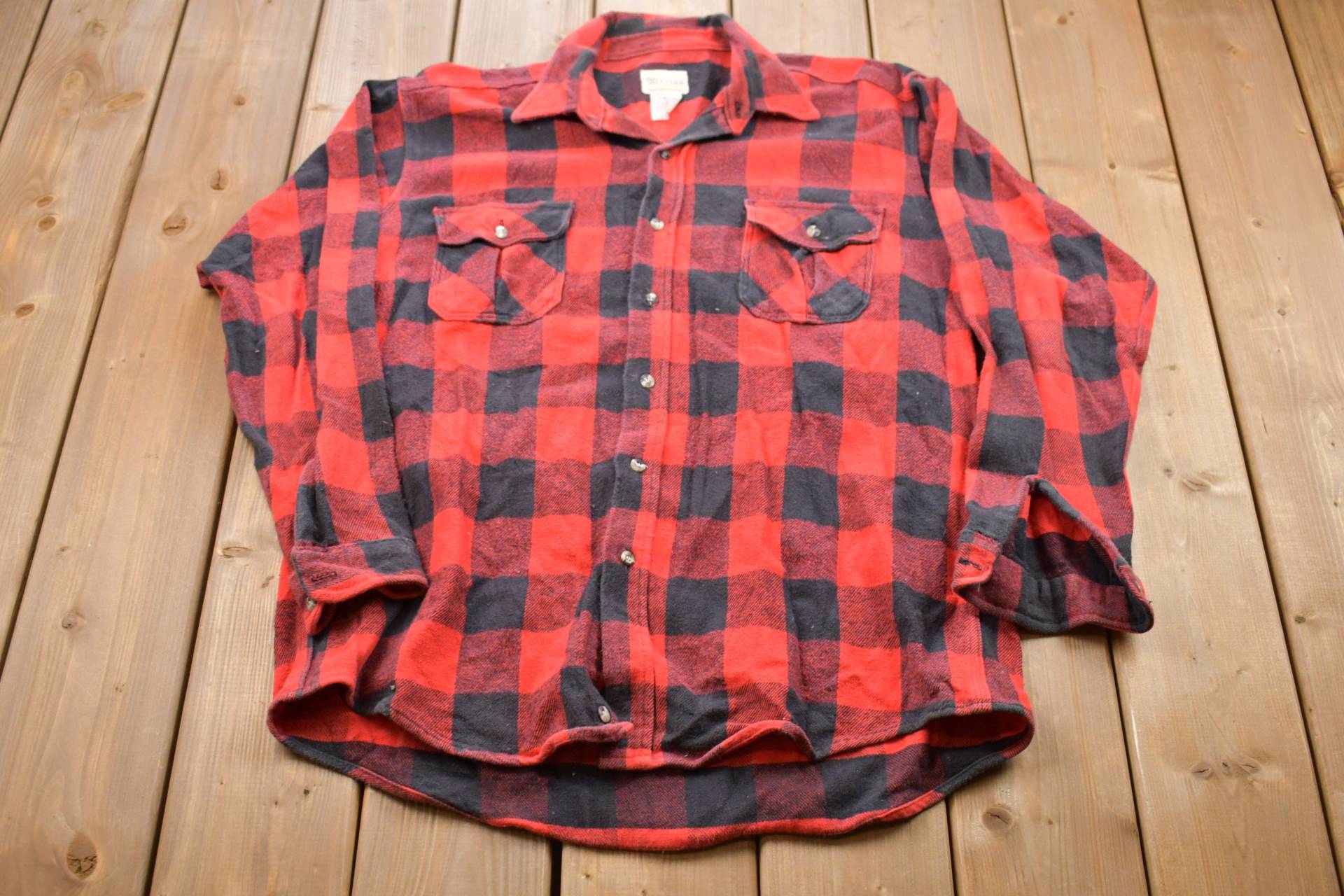 Vintage 1980S Melton Kariertes Hemd Mit Knöpfen/Flanell Flanellhemd Freizeithemd Formelles Made in Usa von Lostboysvintage