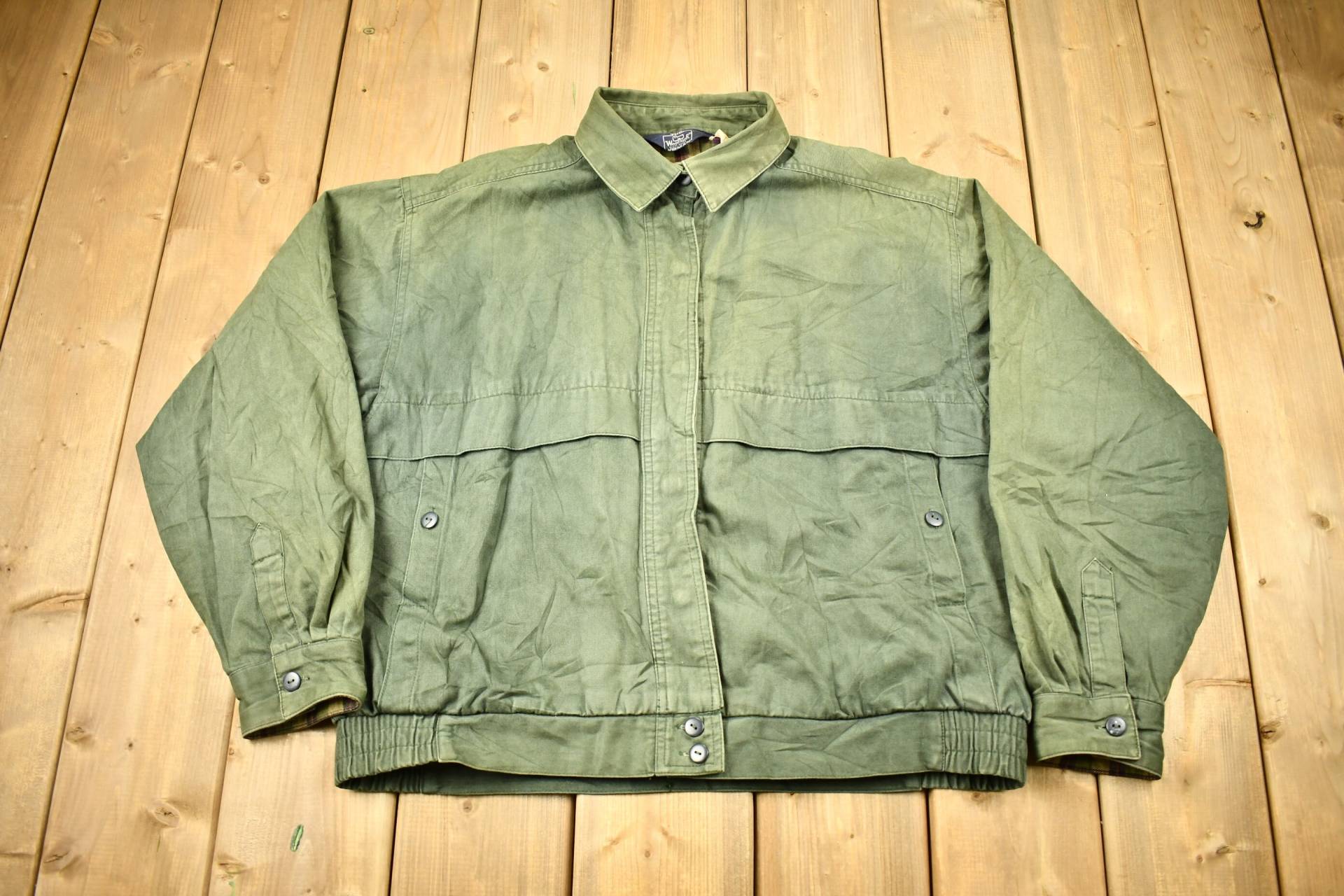 Vintage 1980S Woolrich Green Windbreaker Jacket/Army Streetwear Kariertes Linen von Lostboysvintage