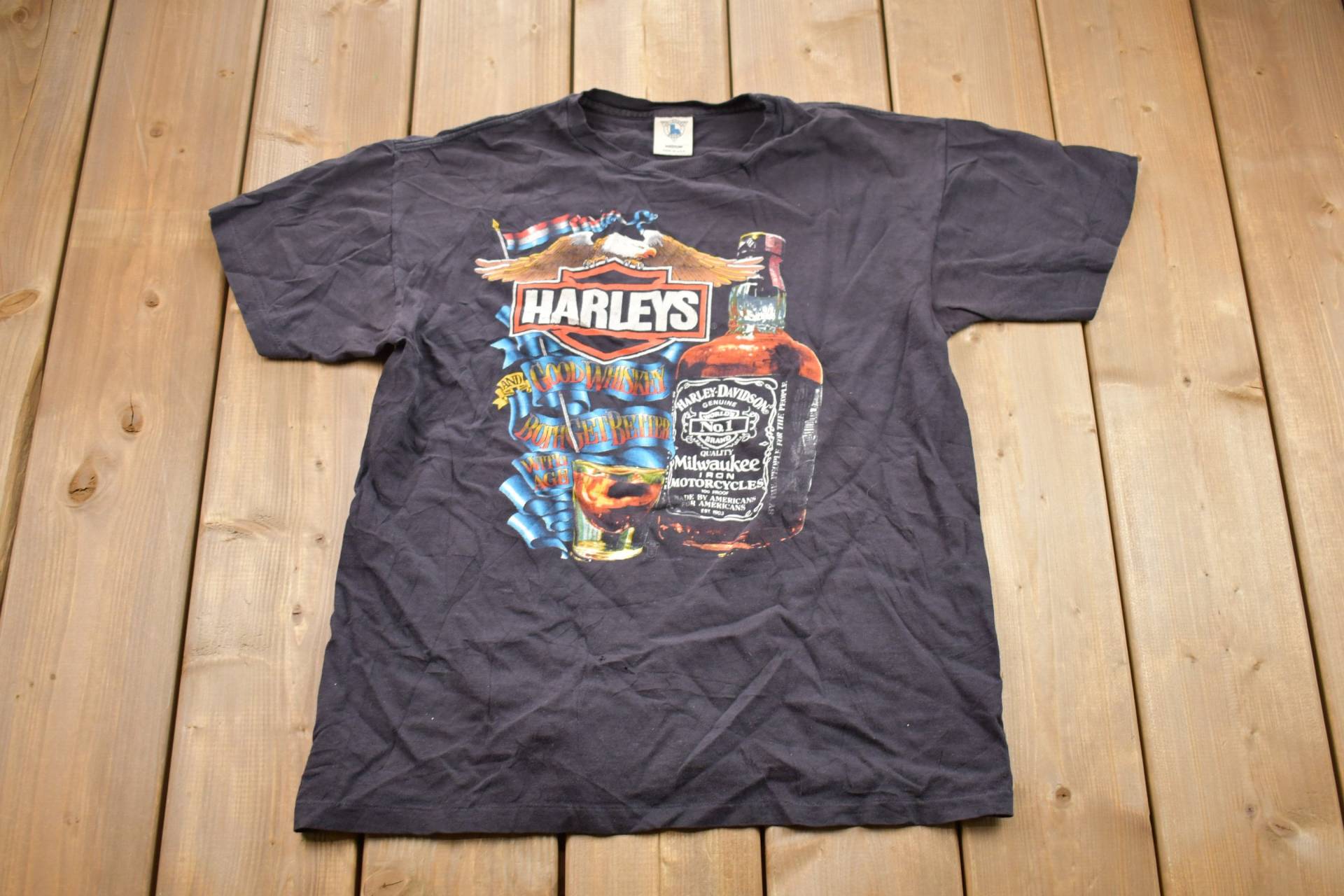 Vintage 1982 Harley Davidson Jack Daniels Graphic T-Shirt/Grafik 80Er 90Er Jahre Streetwear Retro Style Einzelstich Made in Usa von Lostboysvintage