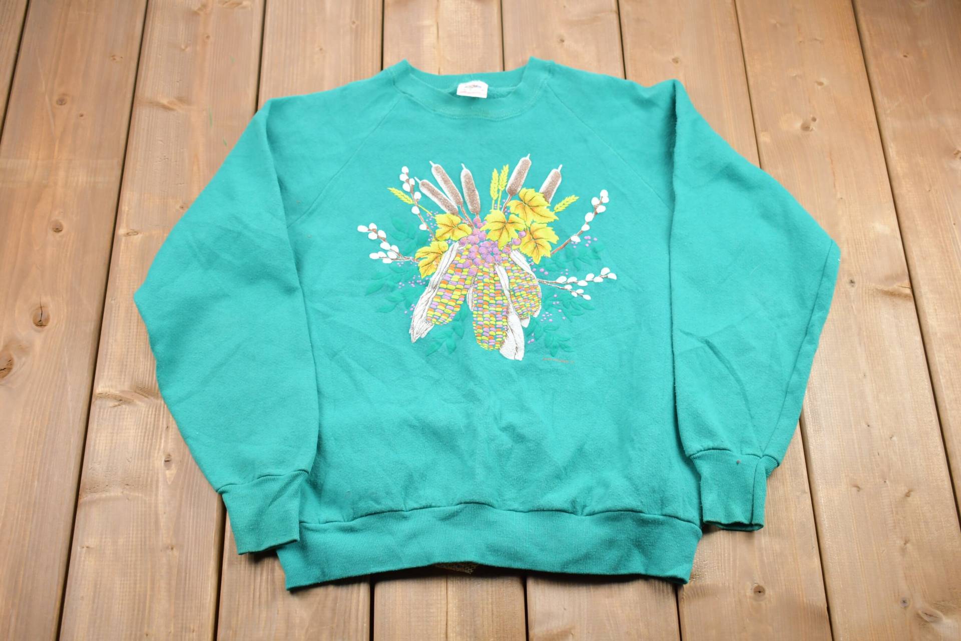 Vintage 1990 Floral Graphic Raglan Crewneck/Nature Print Sweatshirt Wildnis Pullover Made in Usa von Lostboysvintage