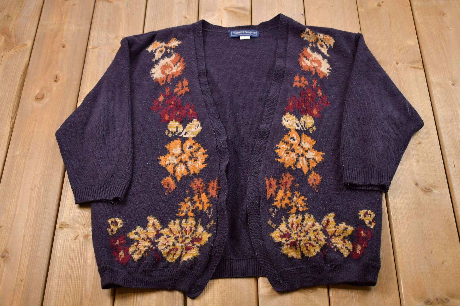 Vintage 1990 Maggie Mcnaughton Strickpullover/90Er Jahre Cardigan Musterpullover Outdoor Handstrick Herbstlaub-Cardigan von Lostboysvintage