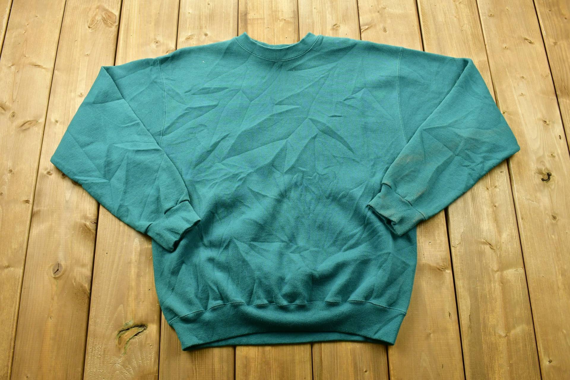 Vintage 1990's Blank Tultex Crewneck Sweatshirt/90S Souvenir Athleisure Streetwear Turko Green Türkis von Lostboysvintage