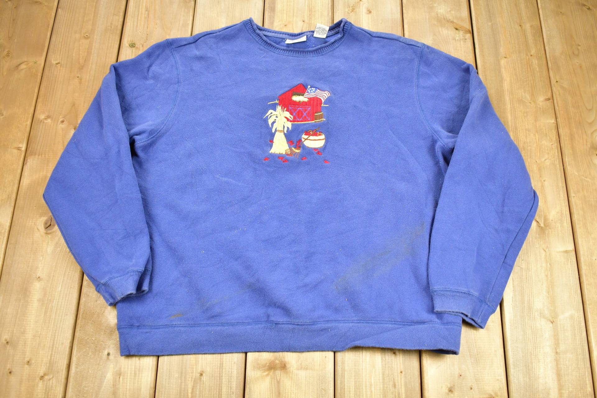 Vintage 1990Er Farm House Bestickte Grafik Jugendgröße Crewneck/90Er Oma Pullover American Streetwear von Lostboysvintage