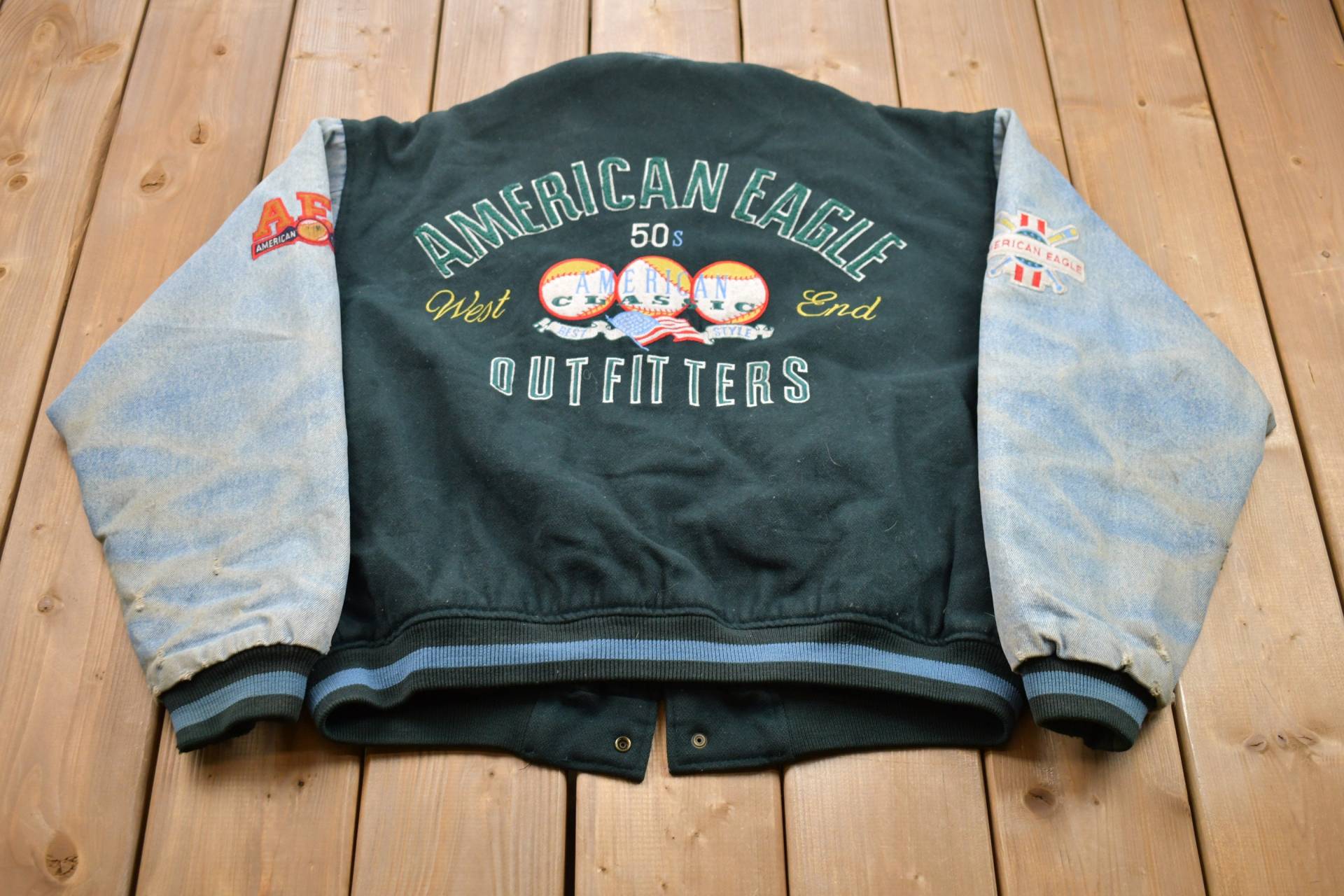 Vintage 1990Er Jahre American Eagle Outfitters Wollbomberjacke/Wolljacke 90Er Jacke Outdoor Patchwork Bomber von Lostboysvintage