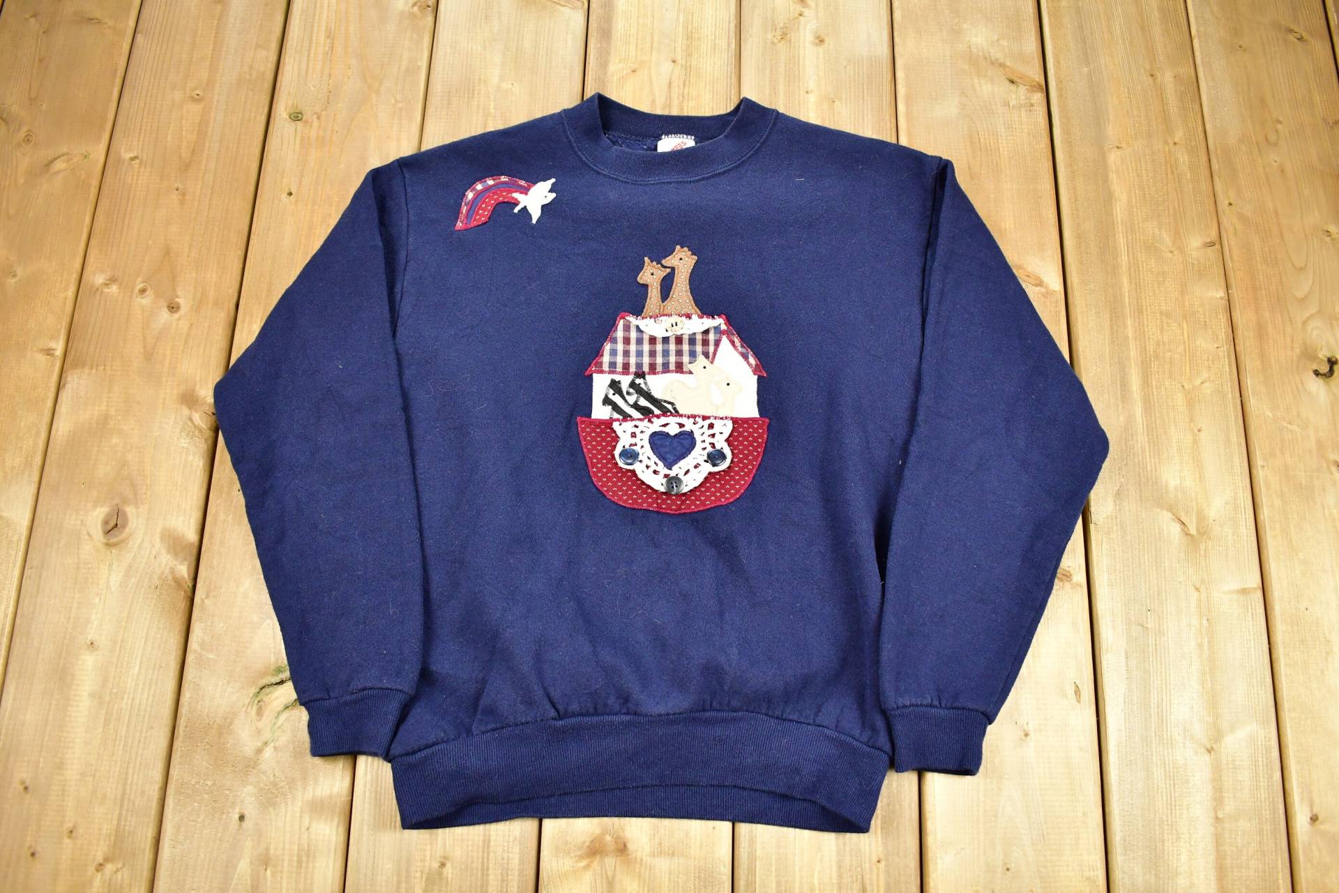 Vintage 1990Er Jahre Arche Noah Gestickte Grafik Jugend Größe Sweatshirt Mit Rundhalsausschnitt/90Er Souvenir Religiös Patchwork Made in Usa von Lostboysvintage