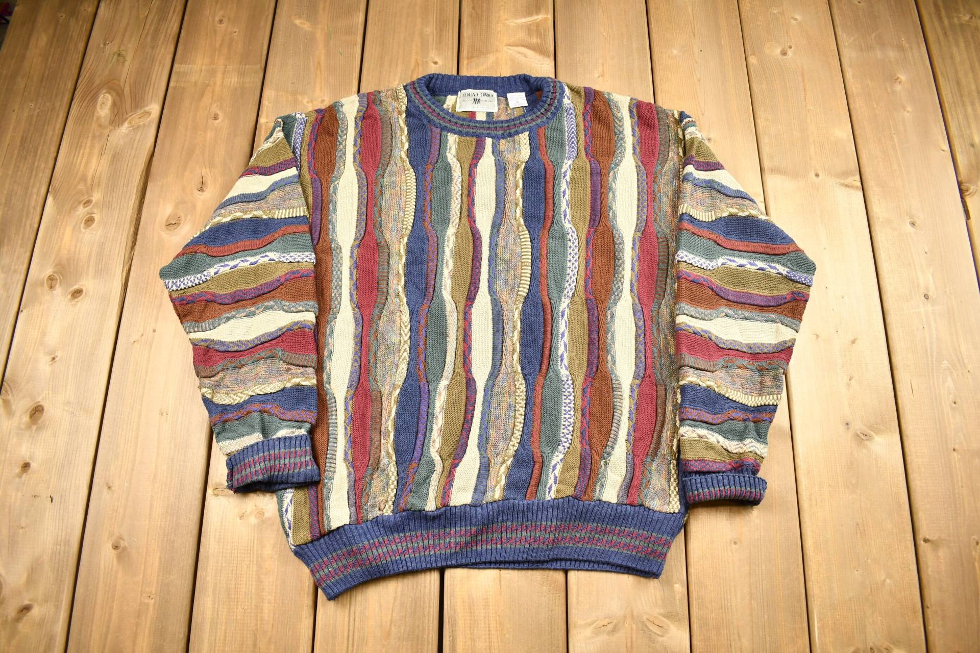 Vintage 1990Er Jahre Gestrickter 3D-Strickpullover Mit Zopfmuster/Rundhalspullover 90Er Pullover Abstrakte Muster Streetwear von Lostboysvintage