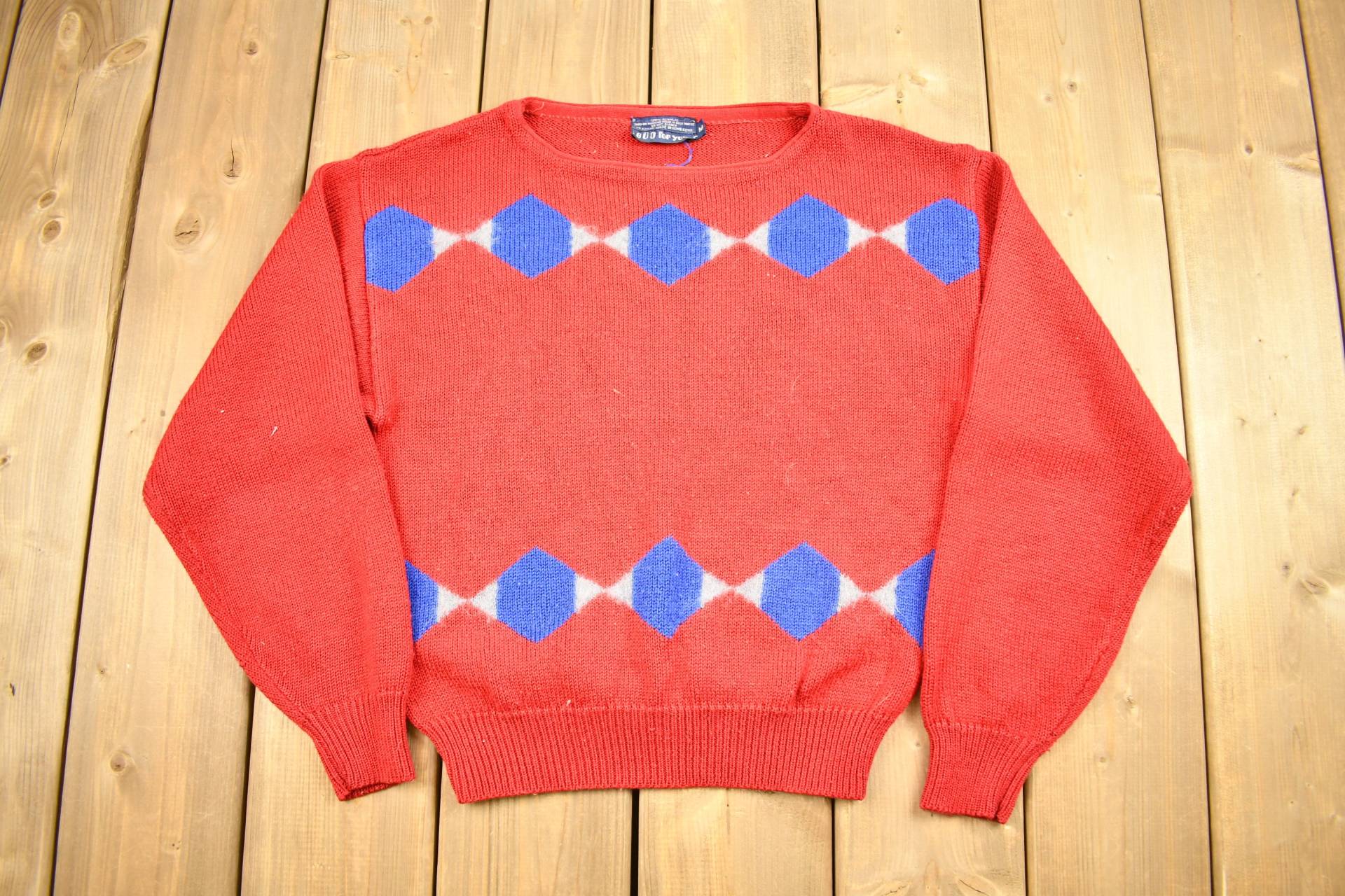 Vintage 1990Er Jahre Guo For You Acryl Strickpullover Rundhalsausschnitt/90Er All Over Muster Bunt Abstraktes von Lostboysvintage