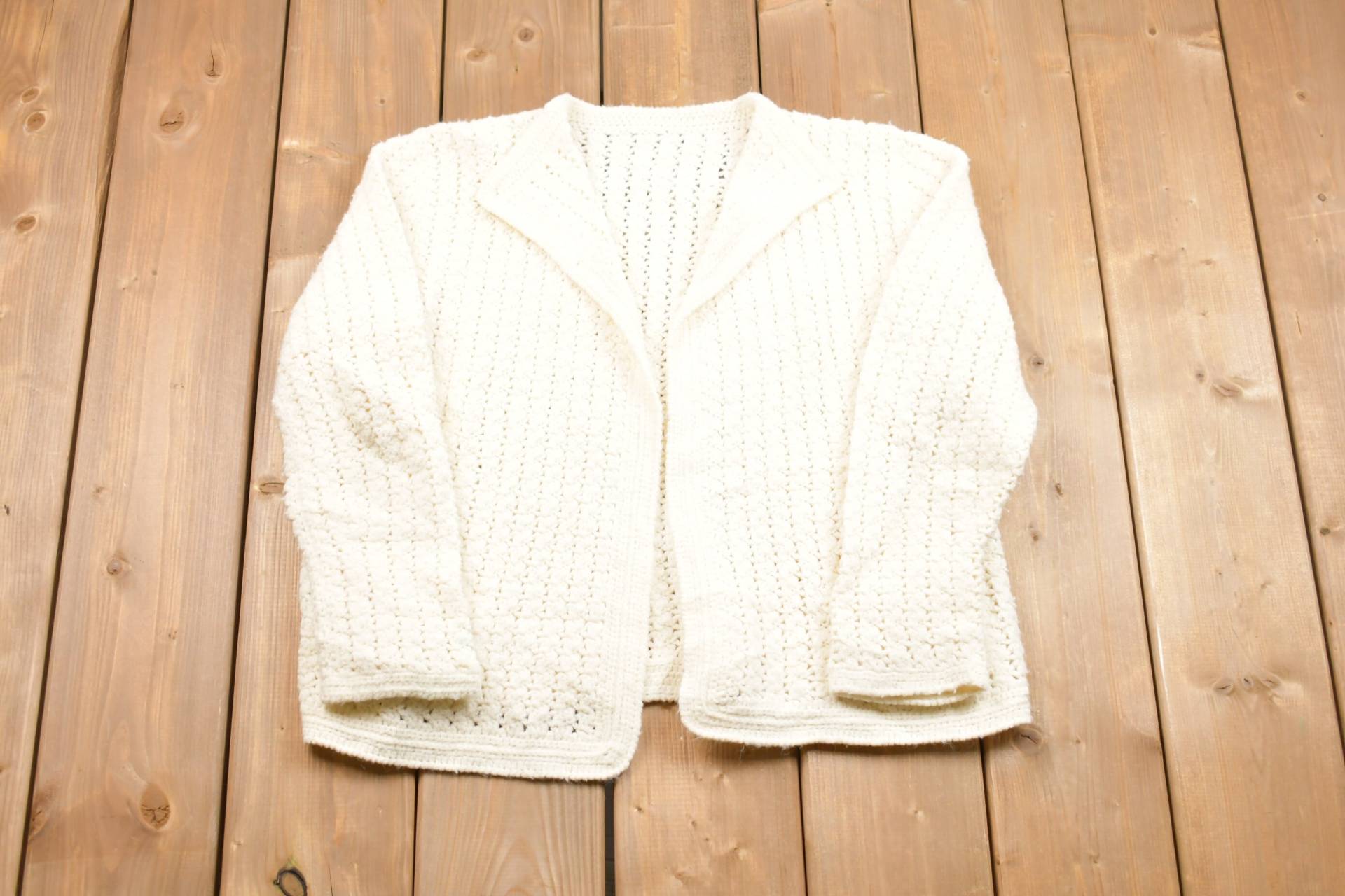 Vintage 1990Er Jahre Handstrick Cardigan Pullover/American Handgemachte Kleidung Bestickt Made in Usa von Lostboysvintage