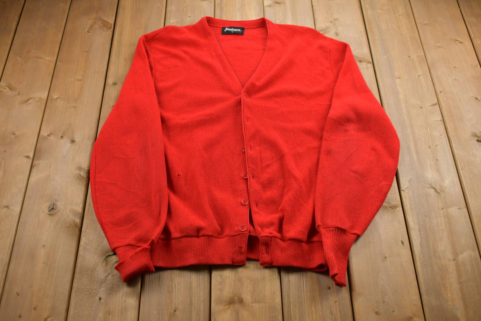 Vintage 1990Er Jahre Jantzen Made in Usa Strickpullover/90S Cardigan Musterpullover Outdoor Handgestrickt Wolle von Lostboysvintage