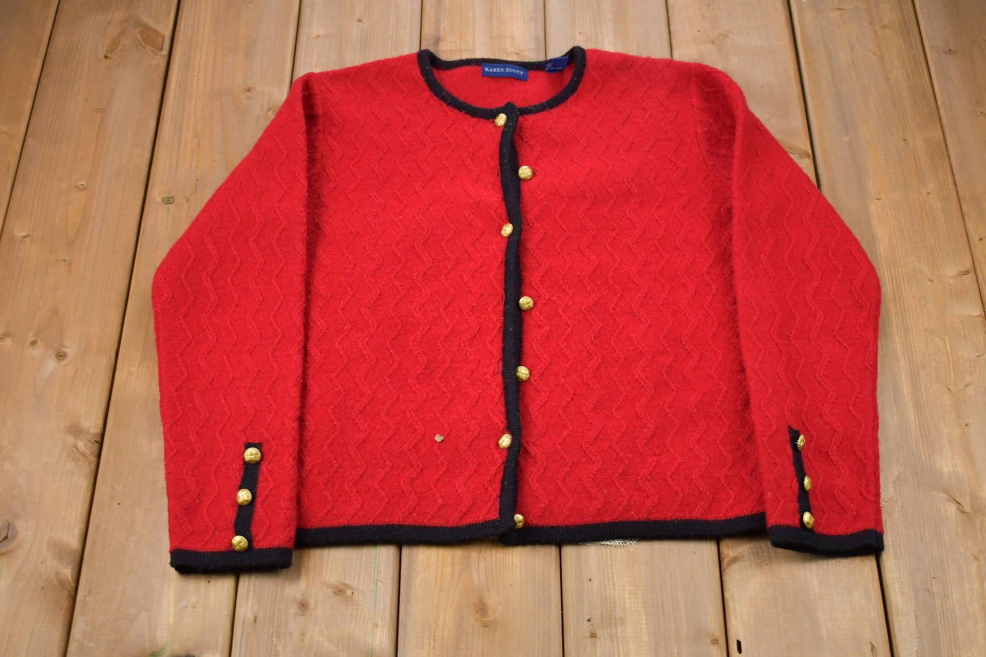 Vintage 1990Er Karen Scott Wollstrickpullover/90Er Strickjacke Musterpullover Outdoor Handgestrickt von Lostboysvintage