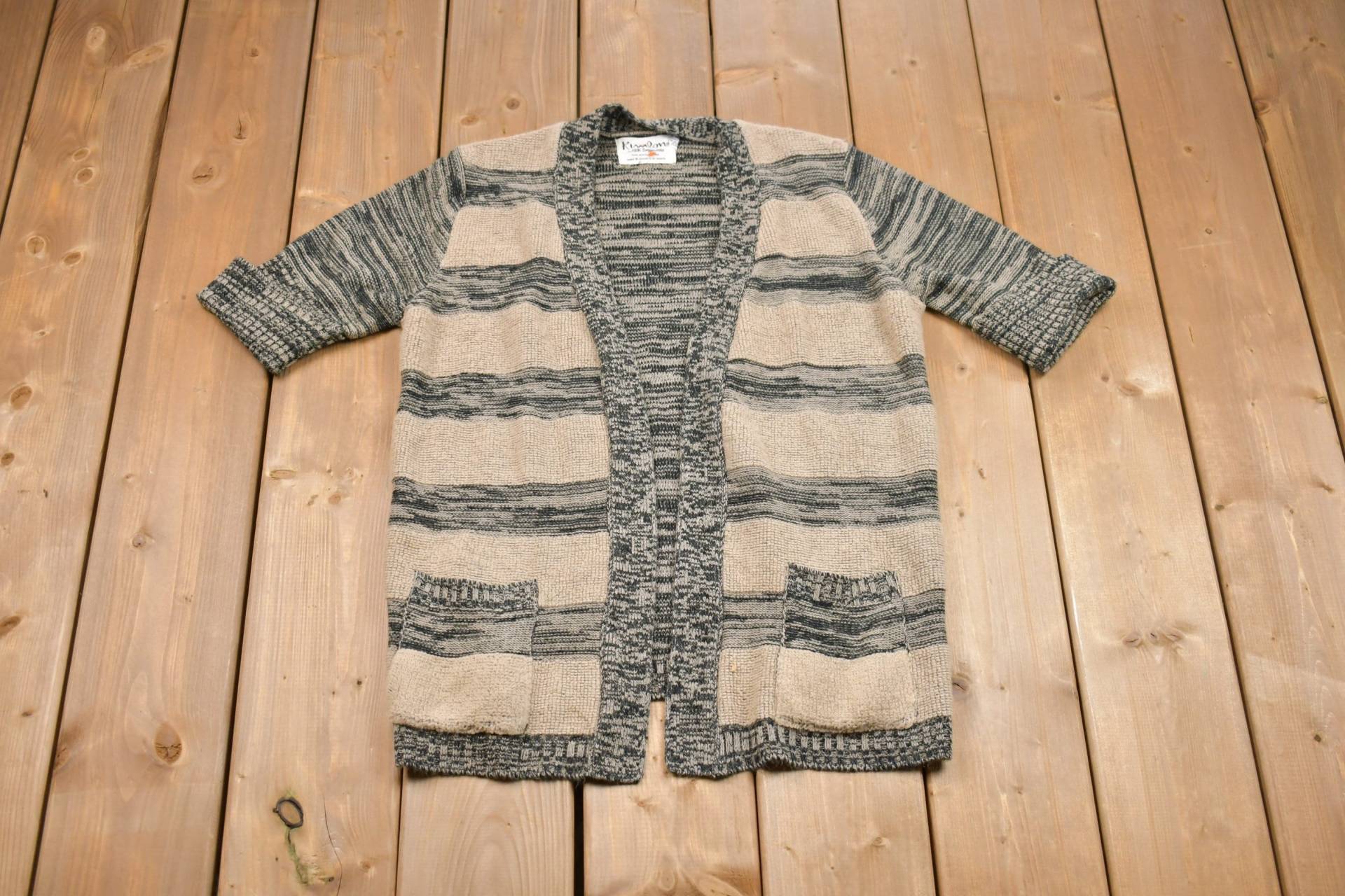 Vintage 1990Er Kimlon Cardigan Pullover/Button Up Patchwork Bestickt Damen von Lostboysvintage