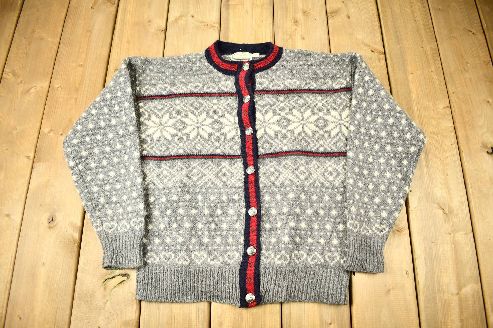 Vintage 1990Er Ll Bean Strickpullover/90Er Musterpullover Made in Usa Button Down Sweatshirt Oma Pullover von Lostboysvintage