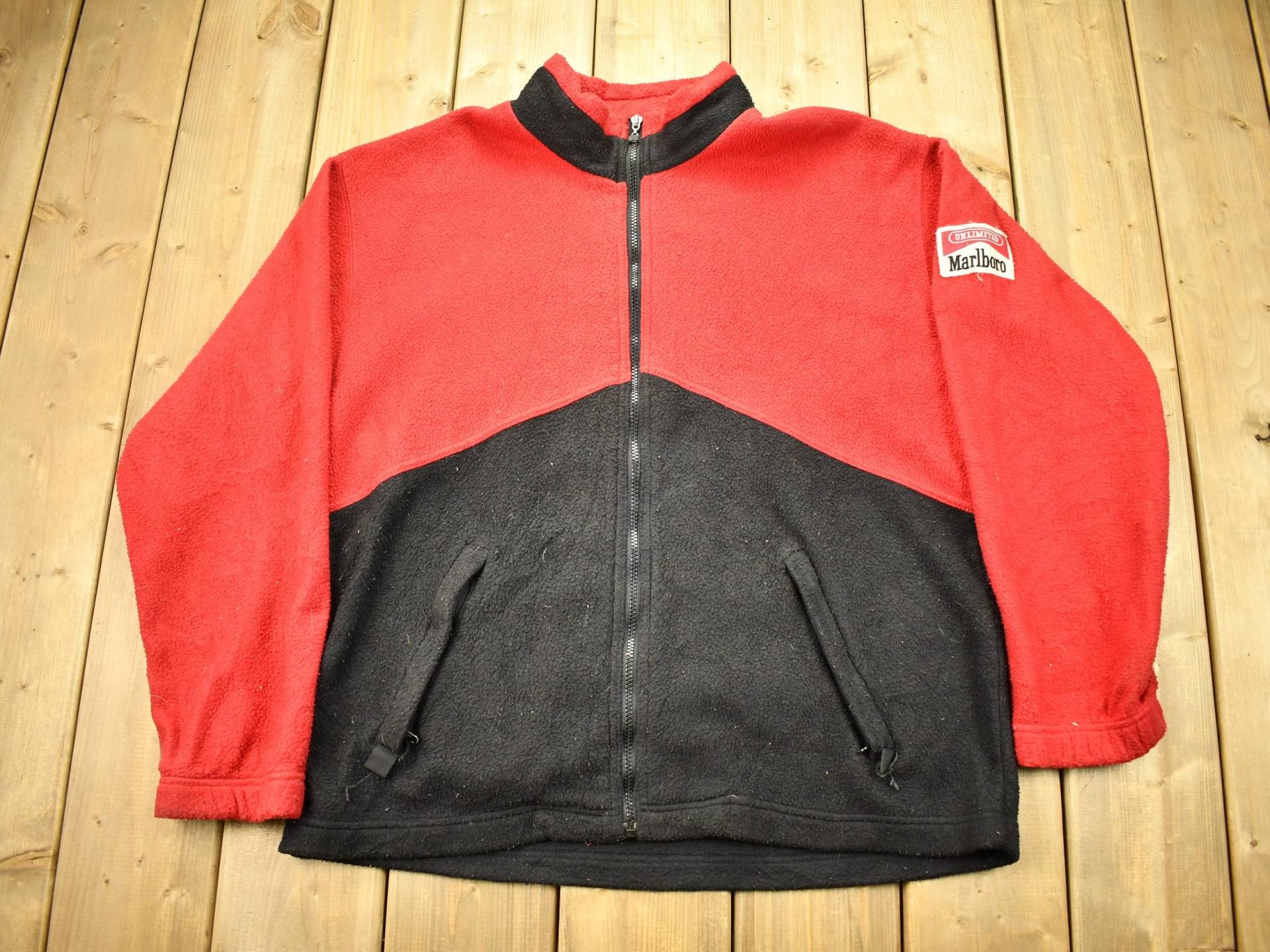 Vintage 1990Er Jahre Marlboro Unlimited Fleece-Sweatshirt Mit Durchgehendem Reißverschluss/Sportkleidung Color Block Streetwear Athleisure Wandern von Lostboysvintage