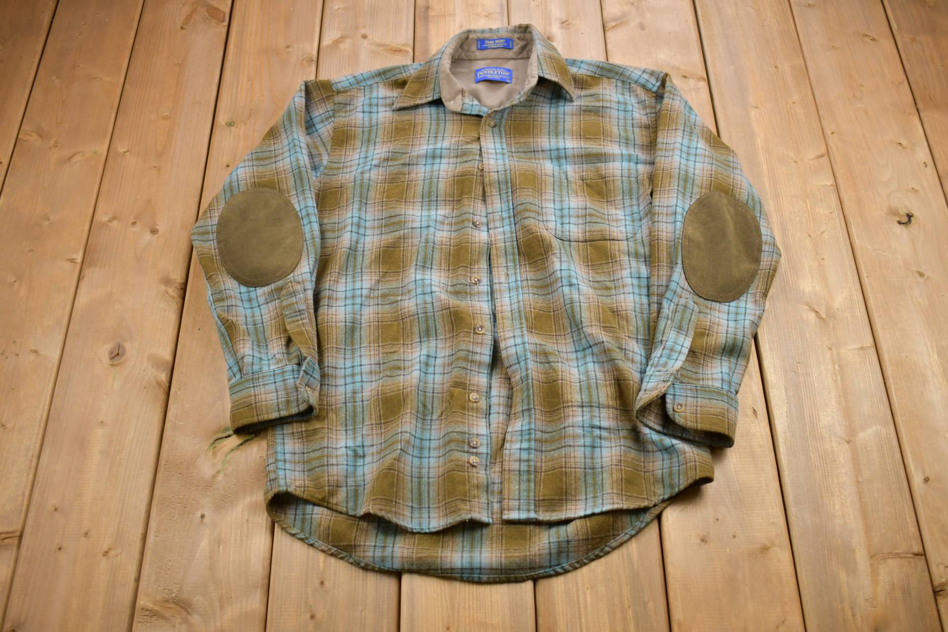 Vintage 1990Er Jahre Pendleton Road Hemd Mit Ellbogen Patches Button Up Shirt/1990's Flanell Casual Wear Muster von Lostboysvintage