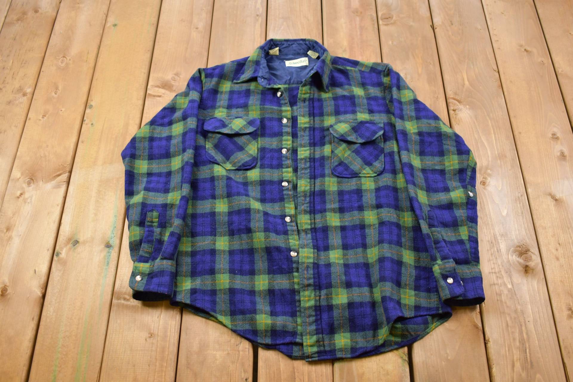 Vintage 1990Er St. Johns Bay 100 % Schurwolle Gefüttertes Kariertes Button-Up-Hemd/1990Er-Jahre-Button-Up Flanell Freizeitkleidung Arbeitskleidung von Lostboysvintage