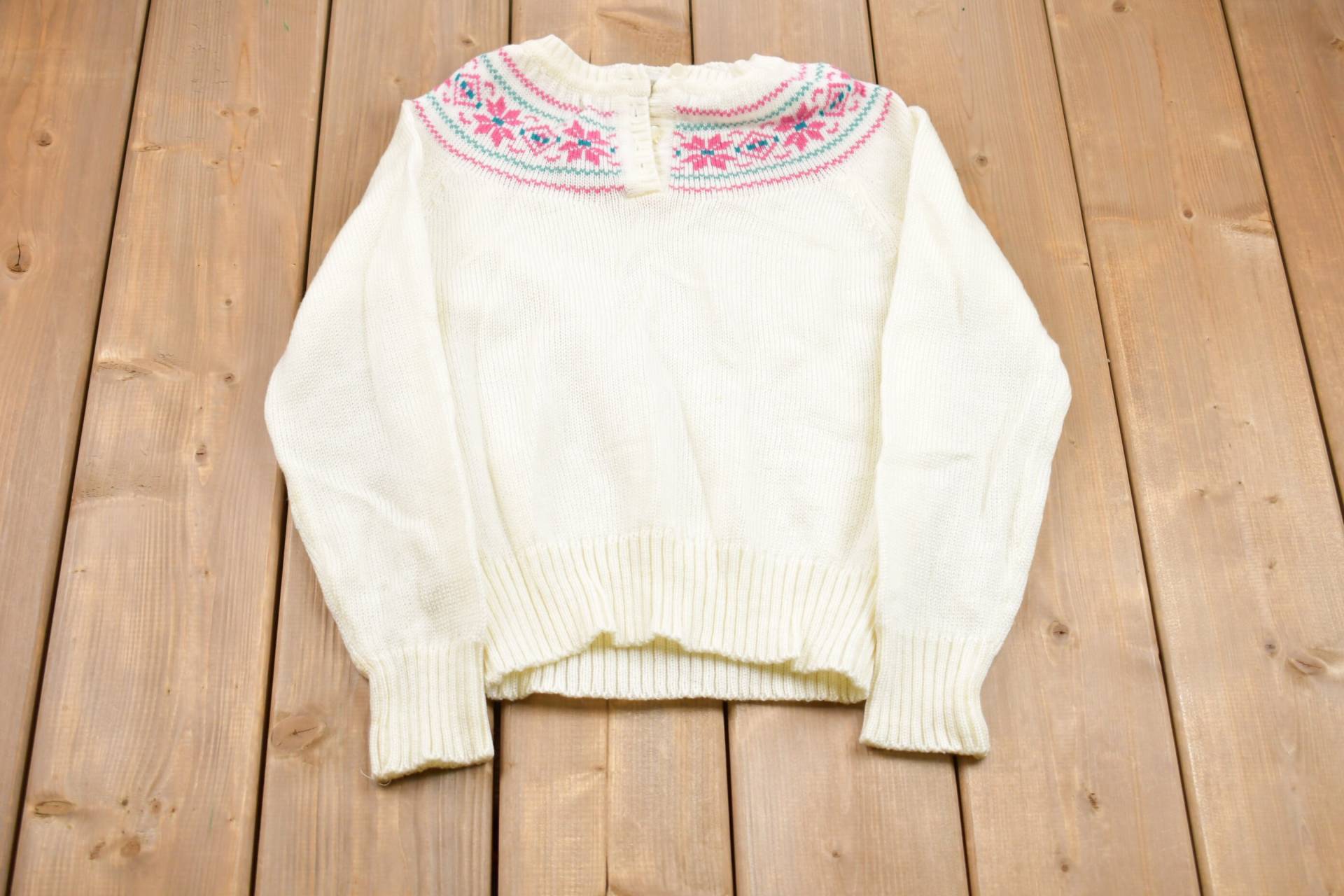 Vintage 1990S A Fashion Import Strickpullover/90Er Jahre Henley Muster Pullover Outdoor Handgestrickt von Lostboysvintage