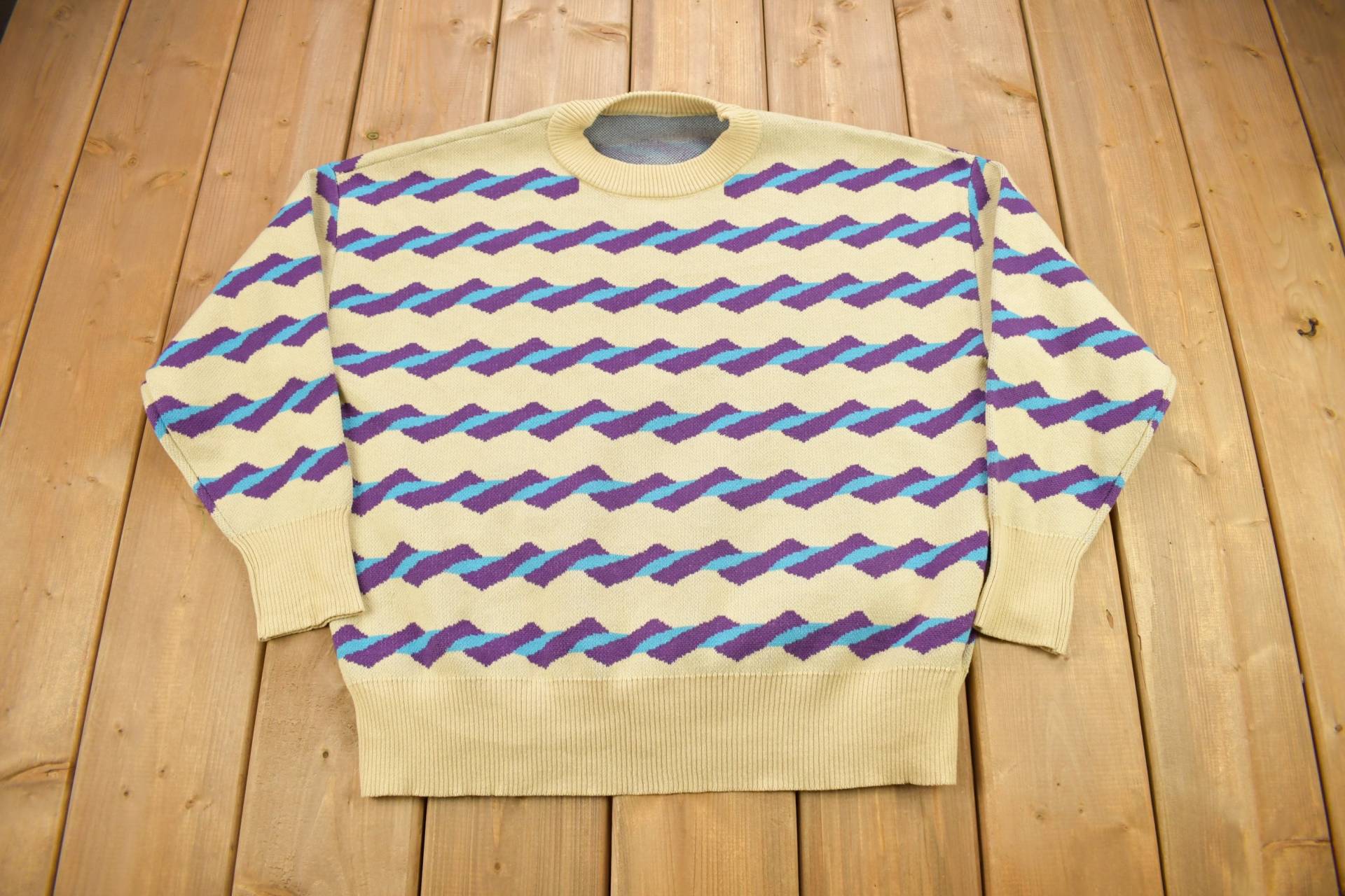 Vintage 1990S Abstrakt Gemusterter Rundhalspullover/90S Buntes Sweatshirt All Over Muster von Lostboysvintage