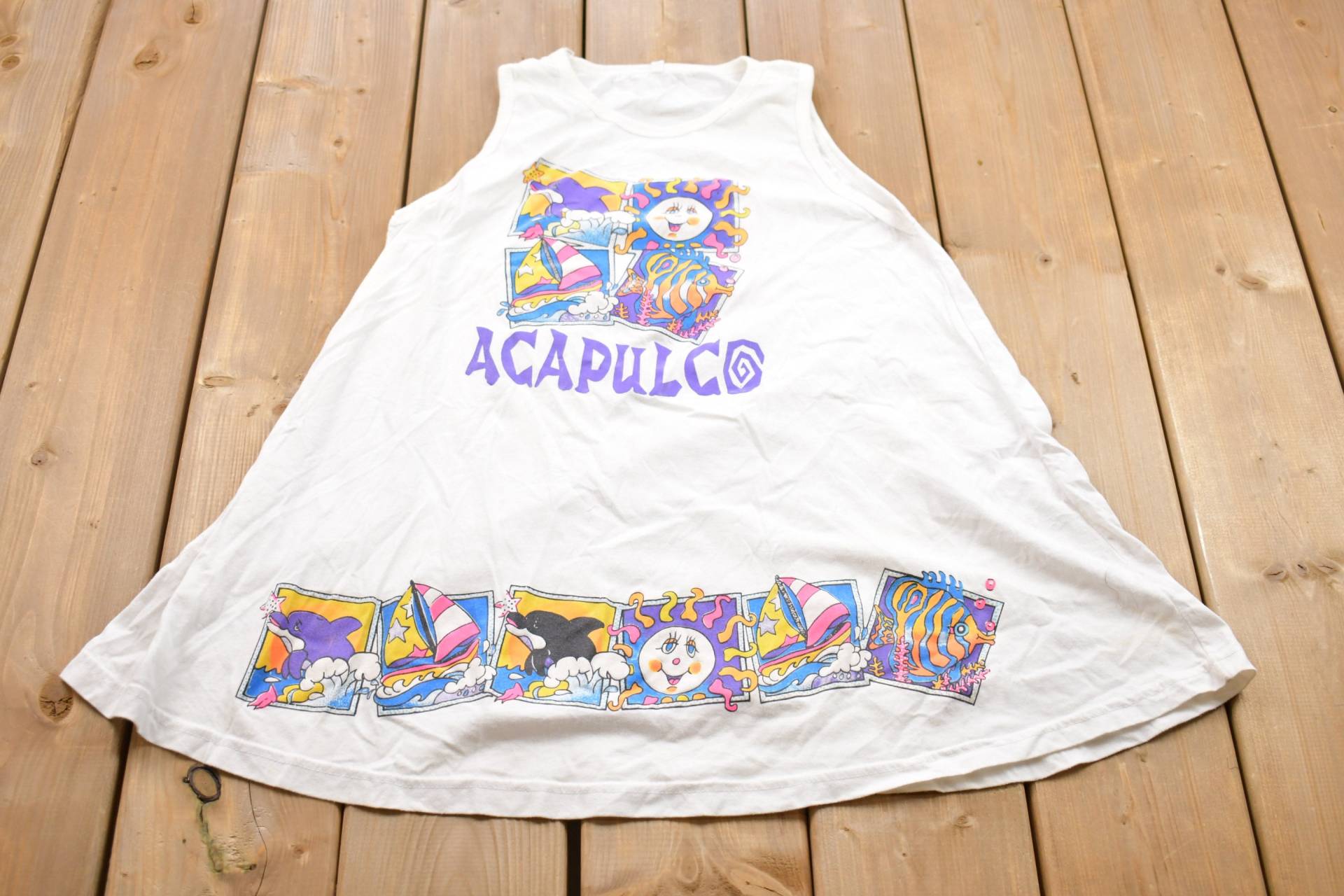 Vintage 1990S Acapulco Graphic Tank Top/80Er 90Er Streetwear Fashion Made in Usa Urlaub T-Shirt Reisen & Tourismus von Lostboysvintage