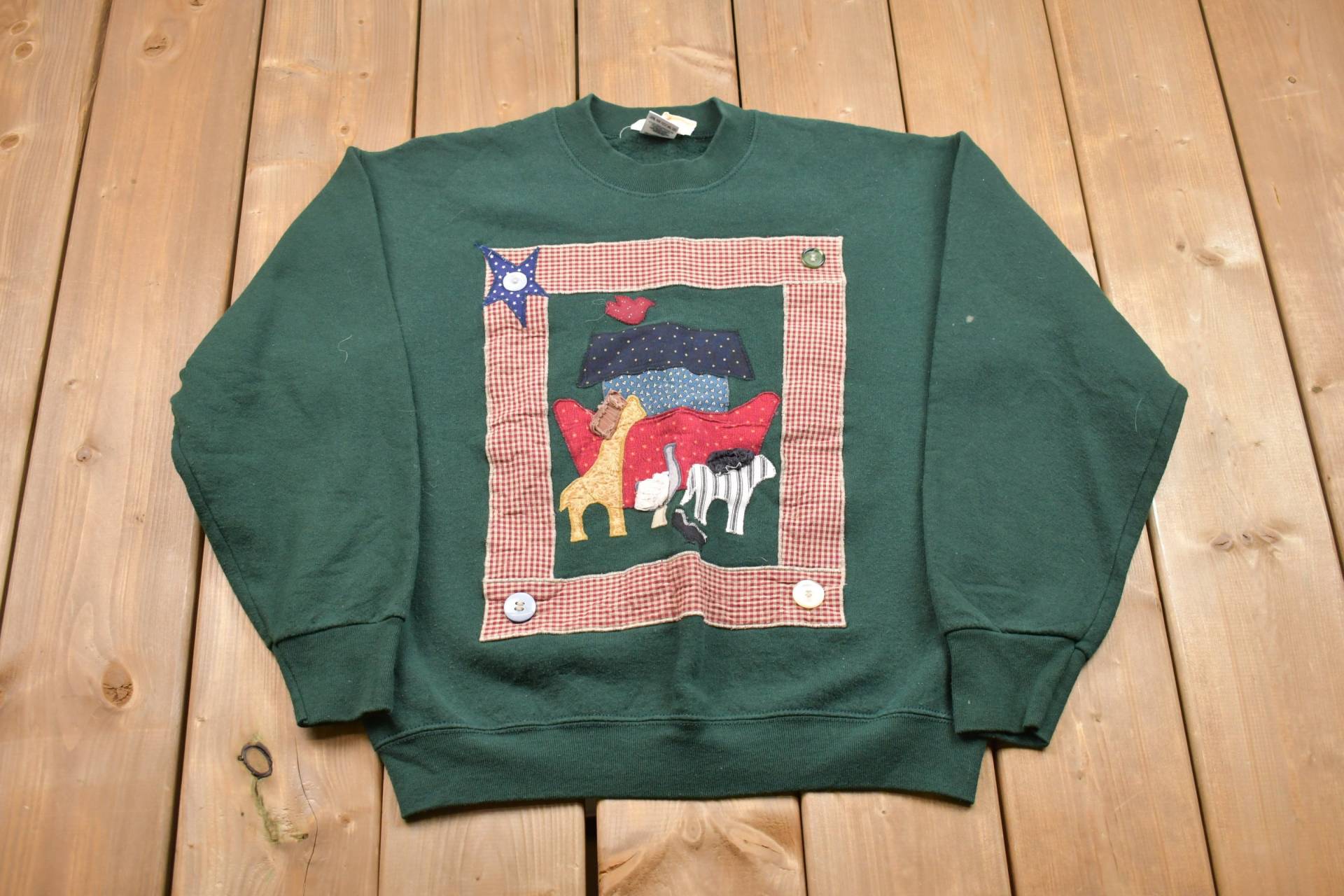 Vintage 1990Er Jahre Arts & Crafts Noah Es Ark Crewneck Sweatshirt/Made in Usa 90Er Athleisure Streetwear Handgemacht von Lostboysvintage
