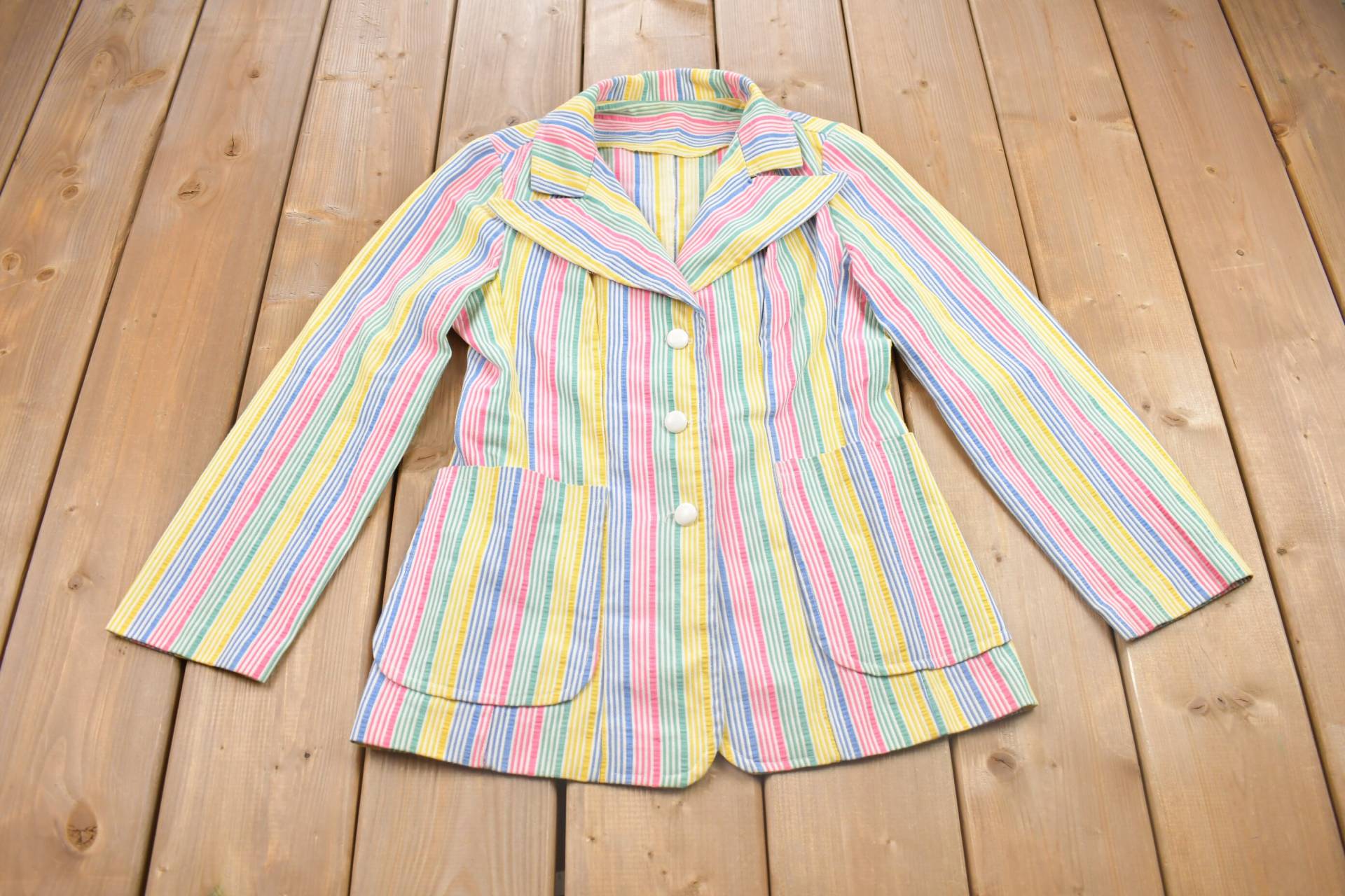 Vintage 1990Er Damen Bunt Gestreifter Blazer/Abstraktes Muster Freizeithemd Formelles Hemd Seltenes Formelles Vintage-Damenhemd von Lostboysvintage