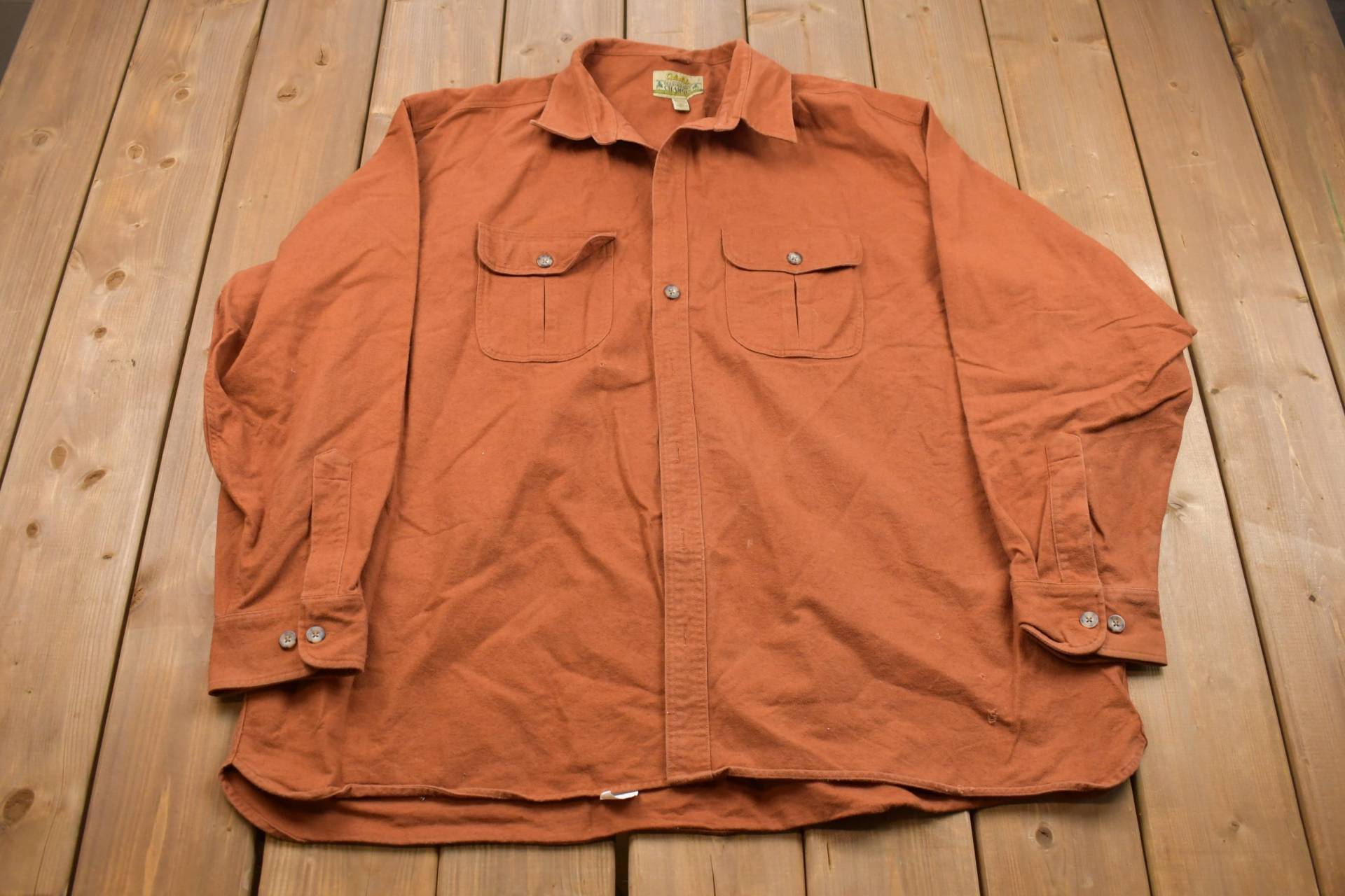 Vintage 1990S Cabela's Suede Button Up Shirt/Flanell Casual Wear Arbeitskleidung Muster von Lostboysvintage