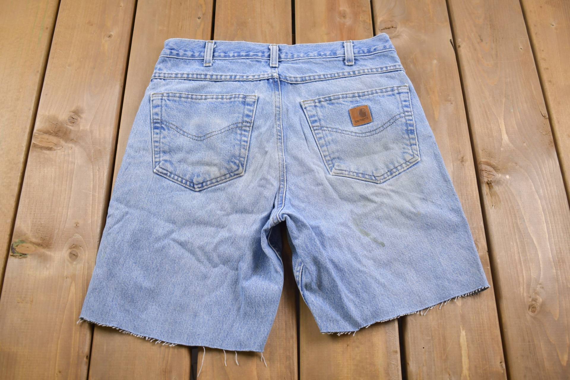 Vintage 1990S Carhartt Blue Paint Platter Jeans Shorts Size 32/90S Streetwear Fashion Unterhose Light Wash Jeans/ Jorts von Lostboysvintage