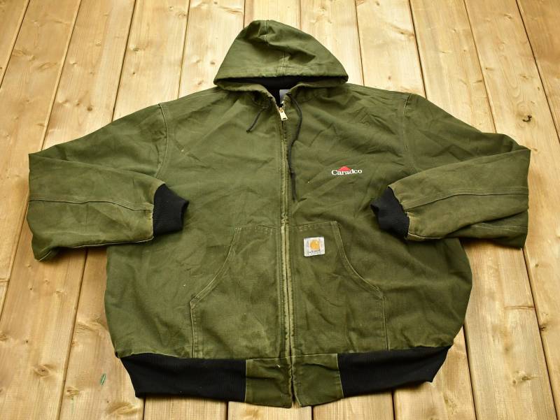 Vintage 1990S Carhartt Kapuzen-Arbeitsjacke/Workwear Made in Usa Sonnenverblichen 90Er Jahre Distressed Caradco Arbeitsjacke von Lostboysvintage
